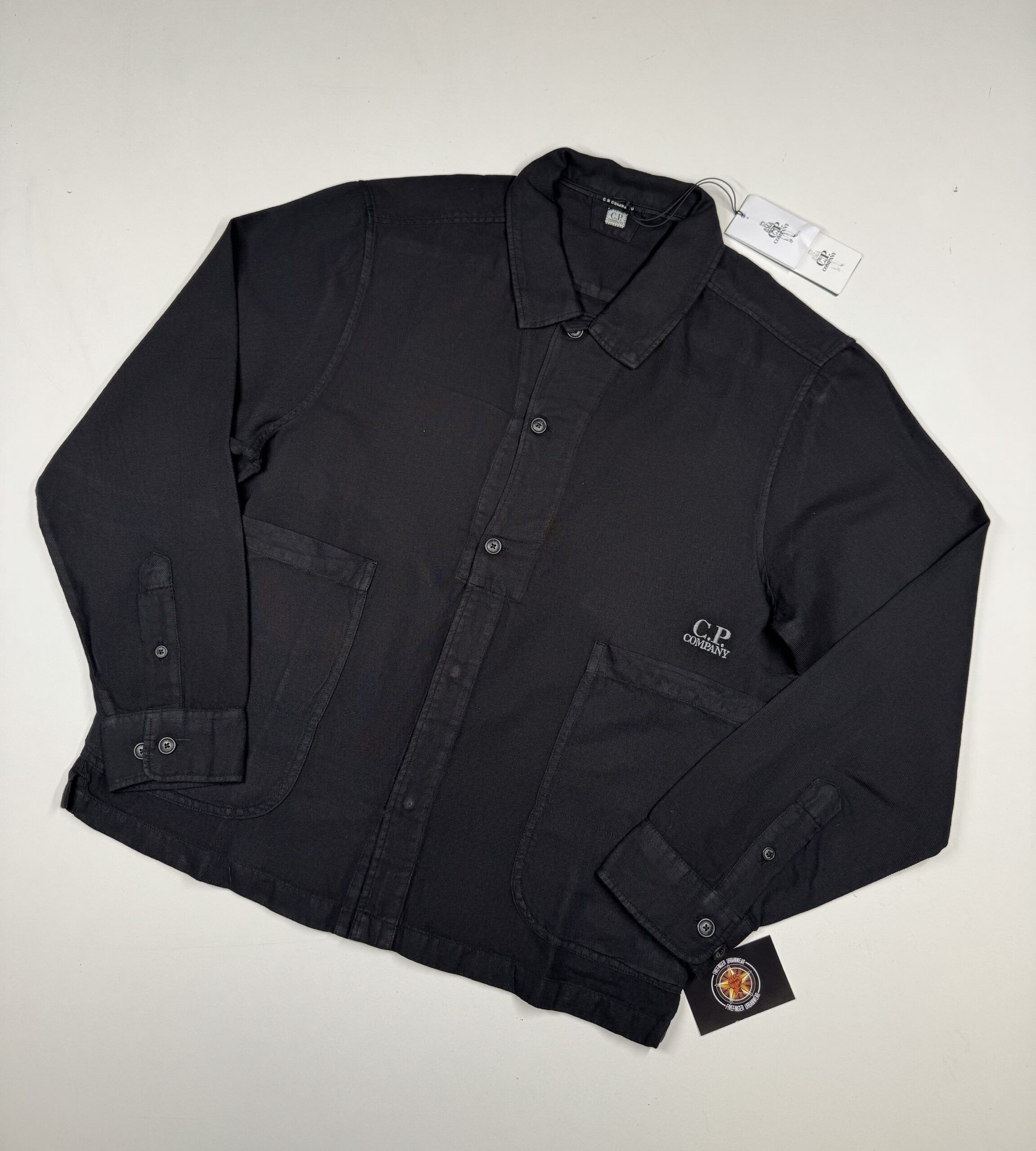 CP Company broken linen/cotton overshirt in Black  - Large / p2p 23” - Image 1