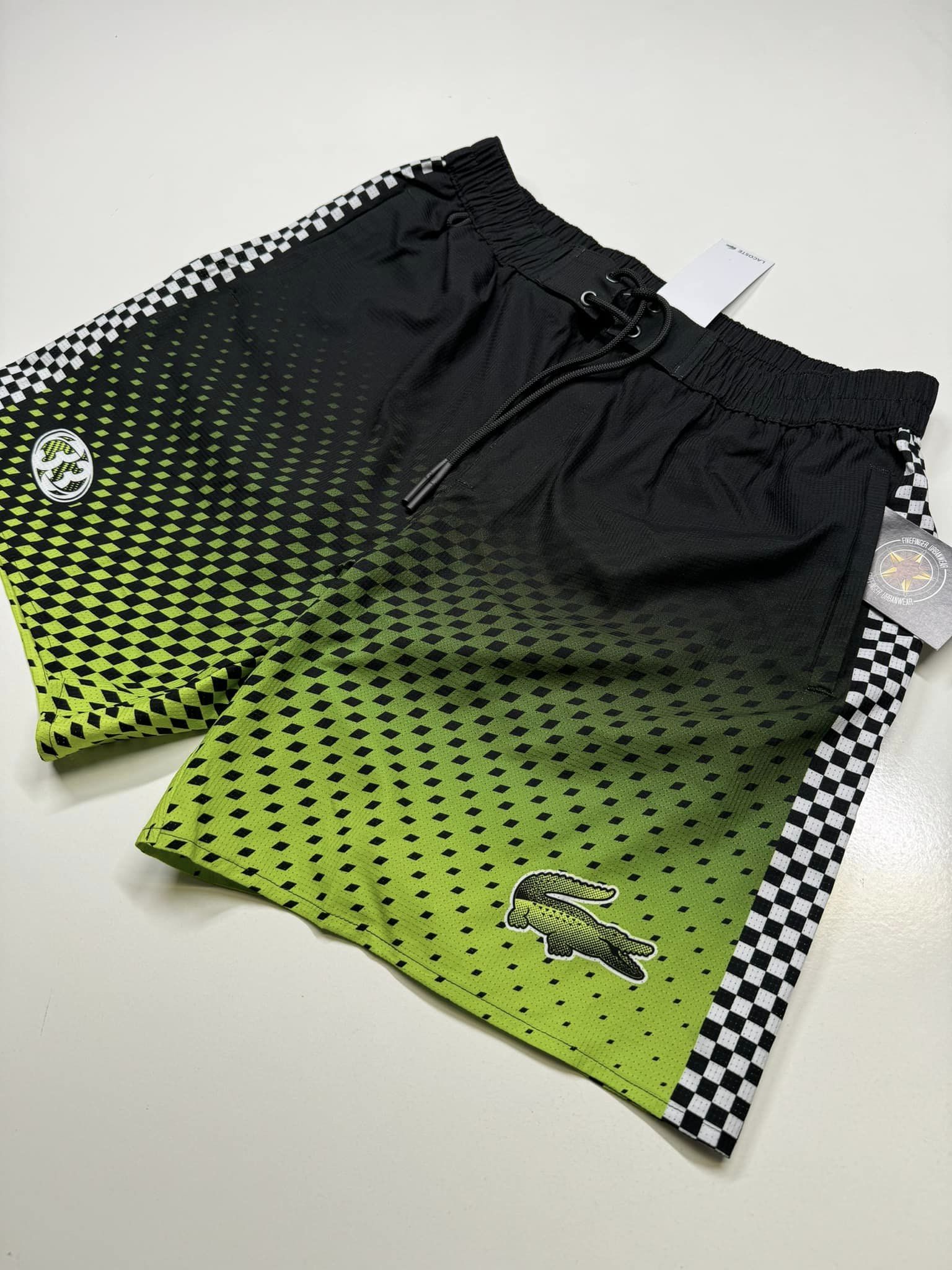 448178115_350932958035021_293514931268351772_n Lacoste MH5643 Active Printed Green / Black Swim Shorts - Image 1