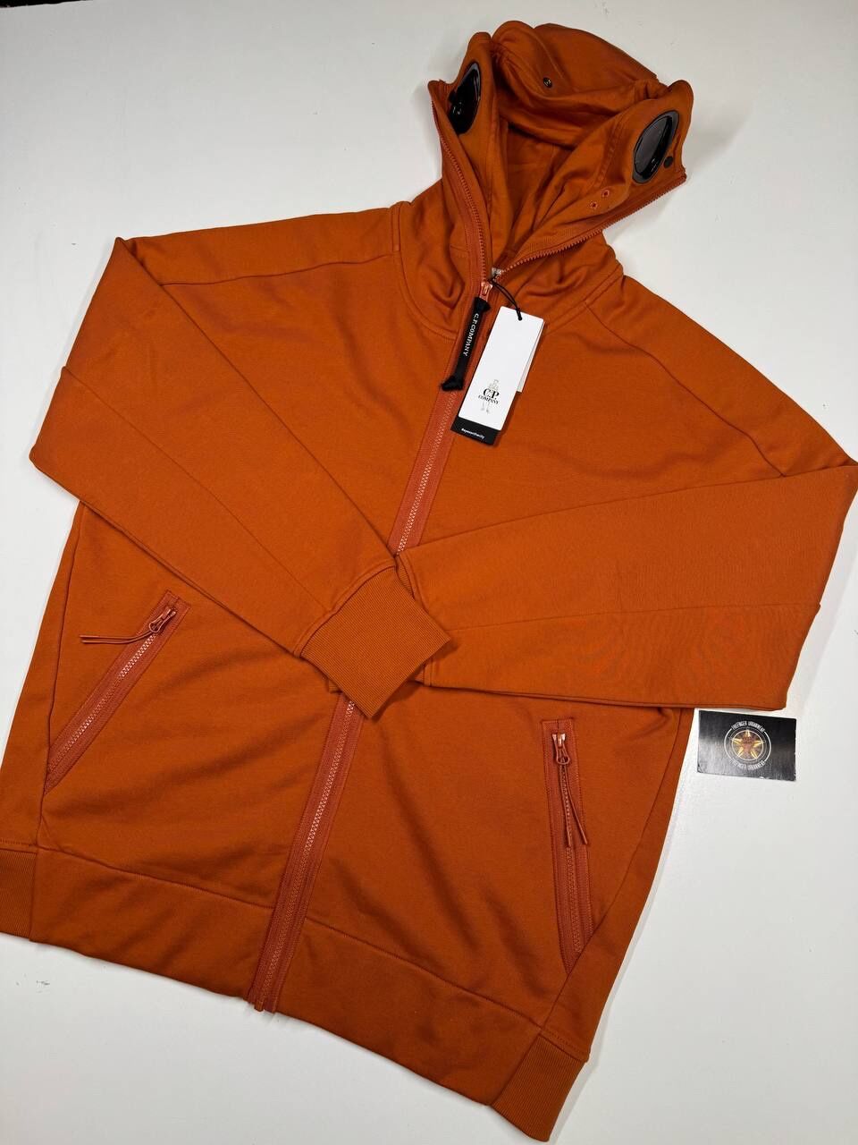 img_1551 CP Company 141A Diagonal Raised Fleece goggle Hood Open Zipped Sweatshirt - pumpkin orange - Image 1