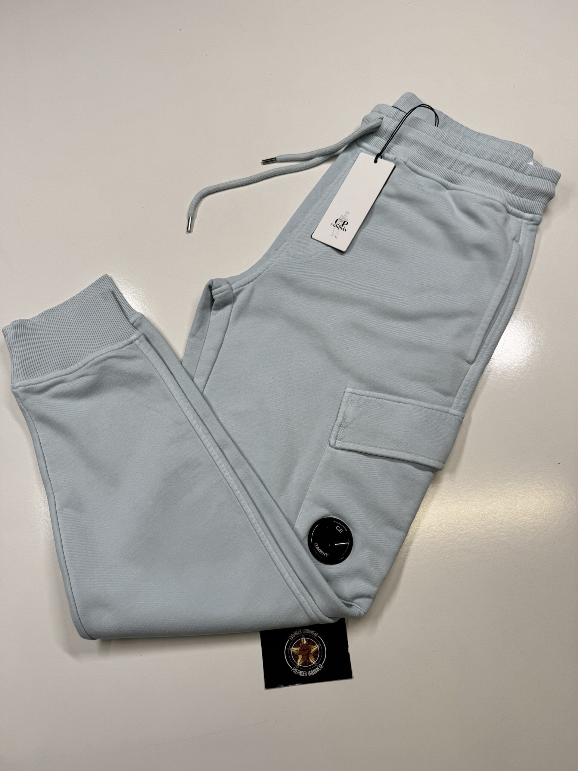 CP Company 100A Cotton  Diagonal Fleece Lens pocket sweatpants  in Sky Blue - Image 1