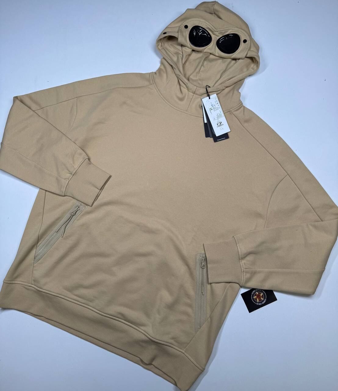 CP Company 080A Diagonal Raised Fleece goggle Hood Sweatshirt in beige   -  XXXL / 26.5” - Image 1