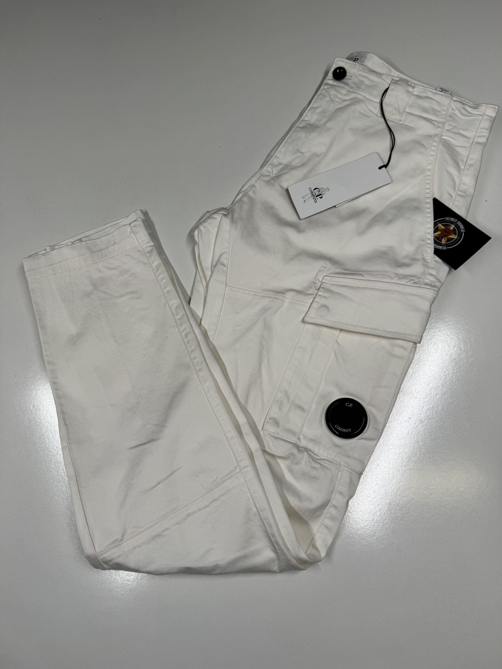 img_7226-2 CP Company 056A Satin Stretch Cargo Pants in Gauze White - Image 1