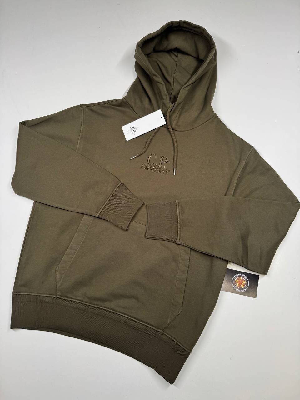 img_7508 CP COMPANY 099B COTTON DIAGONAL FLEECE HOODED SWEATSHIRT IN GREEN - Image 1