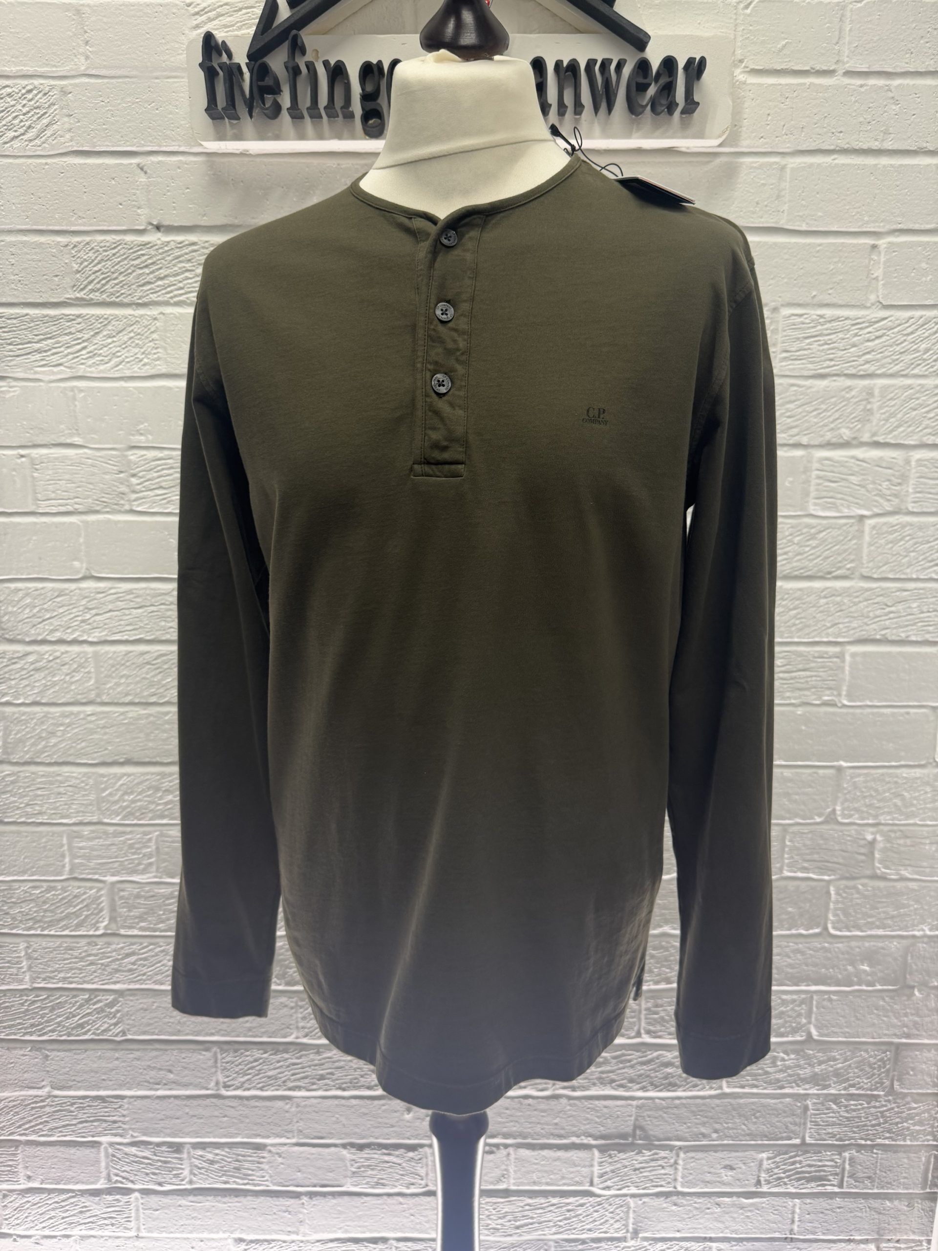CP Company Henley brushed jersey Longsleeve T-shirt in Green 

Large / 21.5” p2p - Image 1