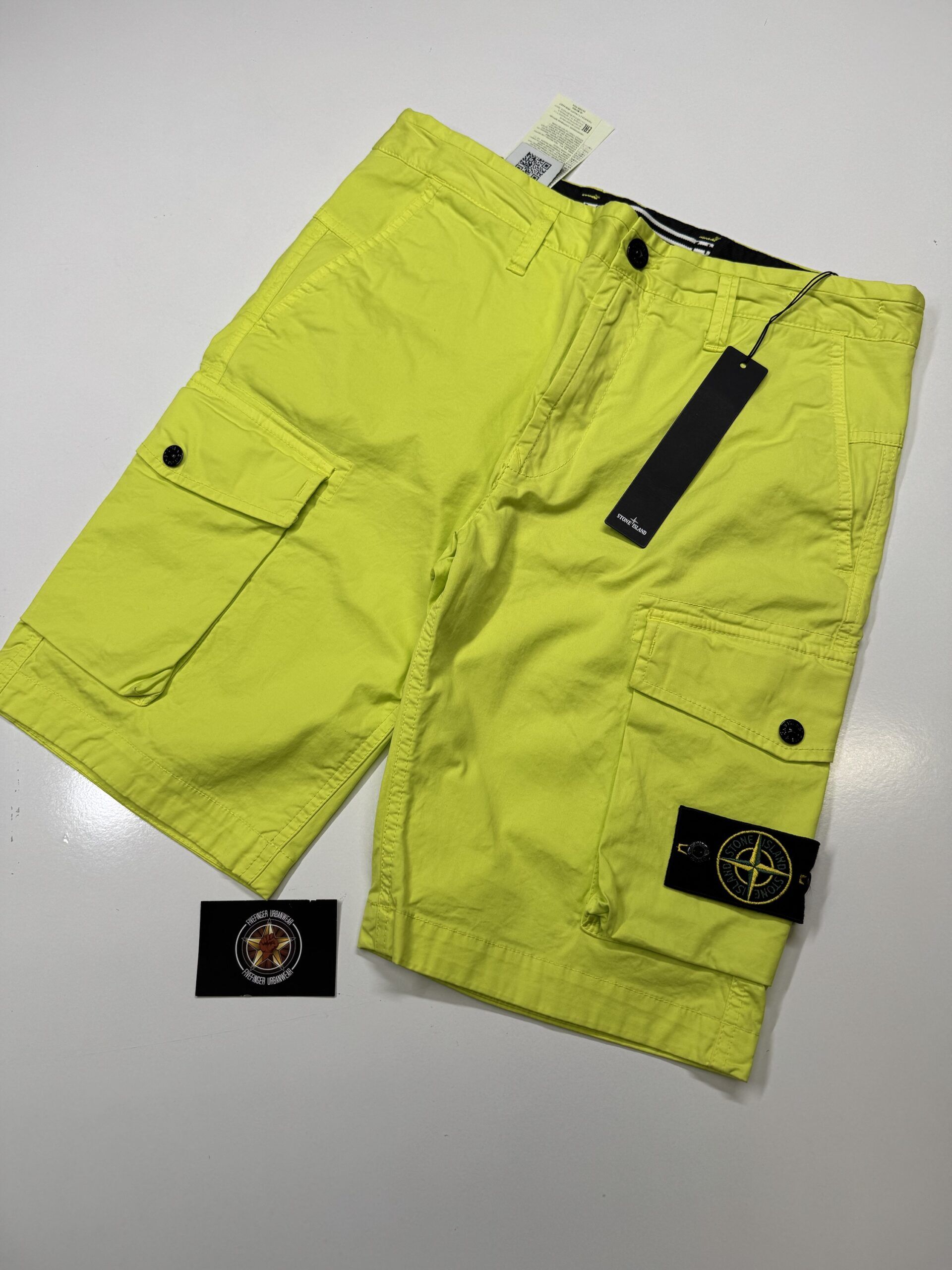 Stone Island L0719 ‘OLD’ TREATMENT Bermuda shorts in brushed cotton canvas - Bright Green     W30” - Image 1