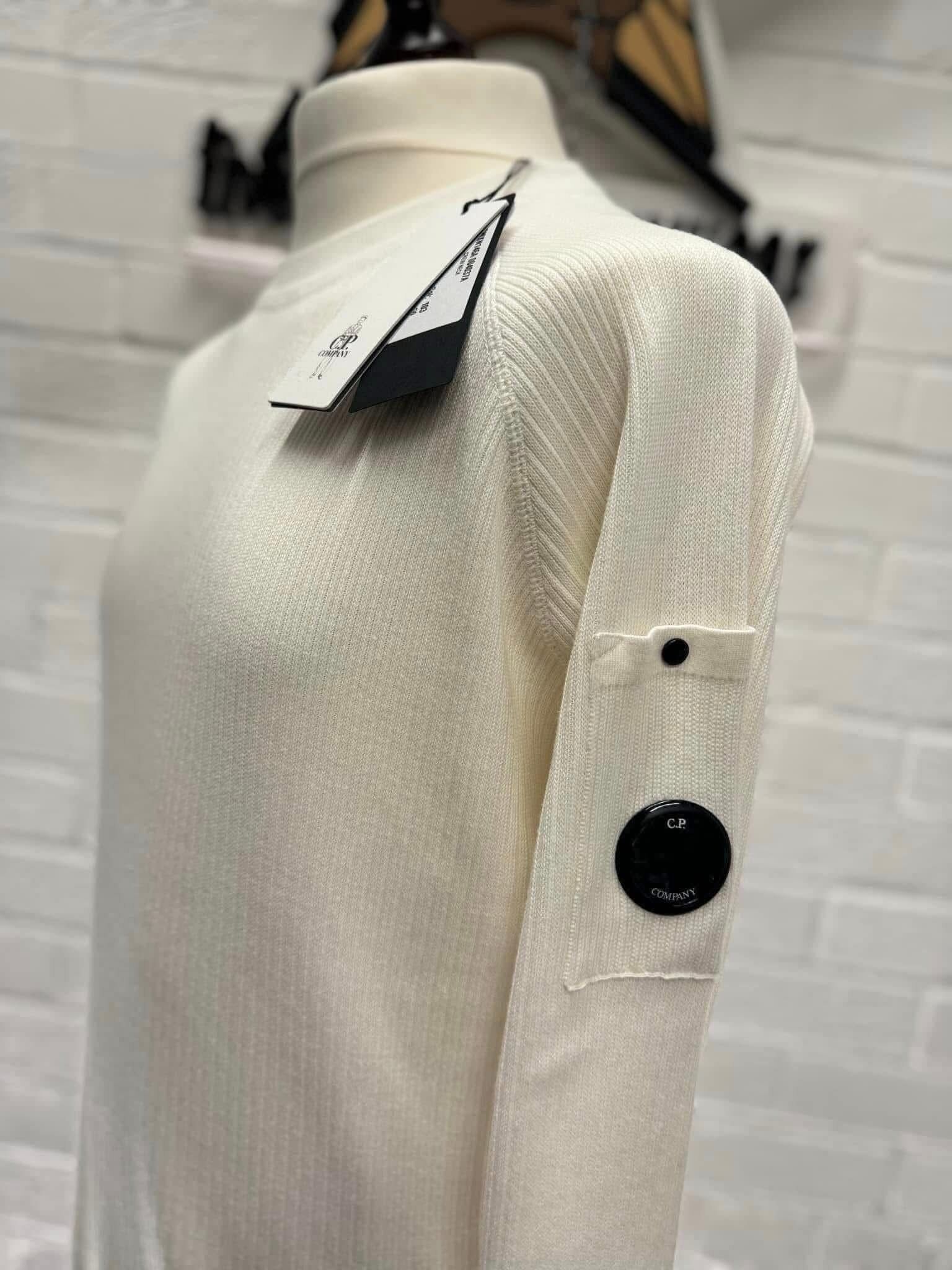 C.P. company 146A  crew knit in sea island cotton in white - Image 1