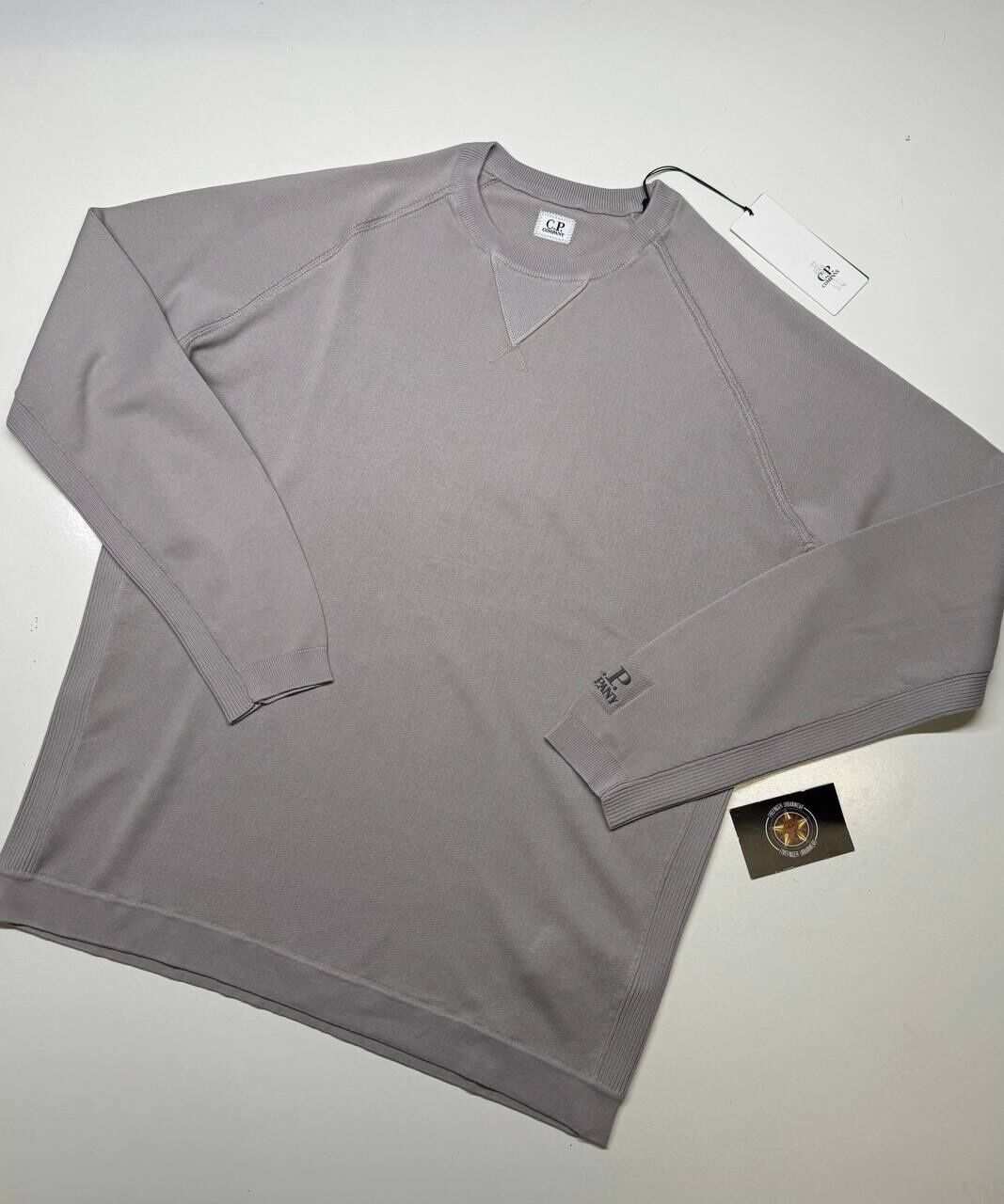 CP Company 117A Light Terry Knitted crew neck  pullover in grey  -Colour code - 913 / Drizzle grey - Image 1
