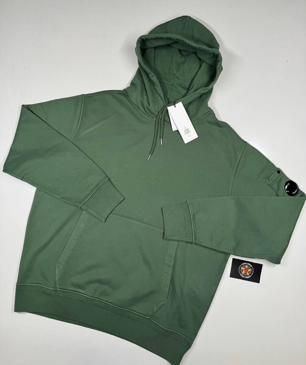 img_0980-2 CP Company 099A Cotton Diagonal Fleece Hoodie in Green - Image 1