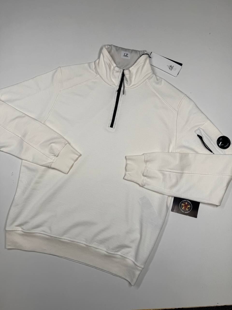 img_1562-4 CP company 035A Light Fleece 1/4 zip Sweatshirt in Gauze white - XS / P2P 20” - Image 1