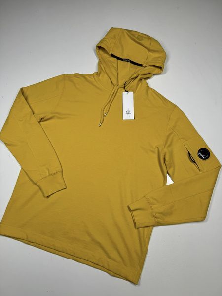 C.P. Company Garment Dyed Light Fleece Open Hooded Sweatshirt in Golden Yellow - Image 1