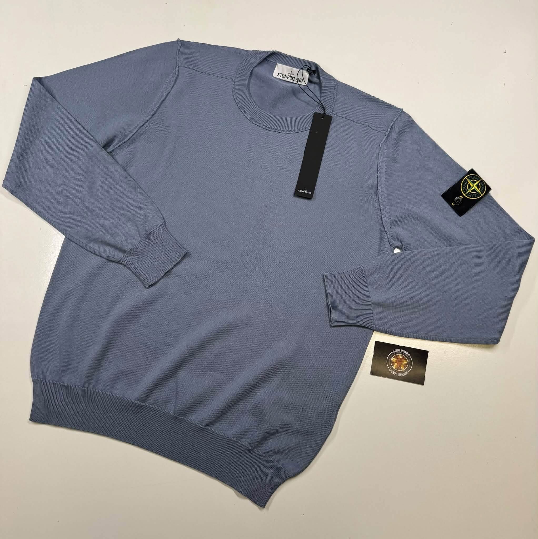 STONE ISLAND 5100053 SOFT ORGANIC COTTON Crewneck jumper with rolled edge seams - Light Blue - Image 1