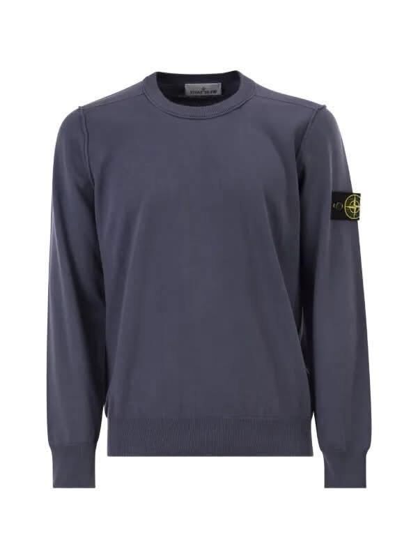 img_4377-3 STONE ISLAND 5100053 SOFT ORGANIC COTTON Crewneck jumper with rolled edge seams - Avio Blue - Image 1