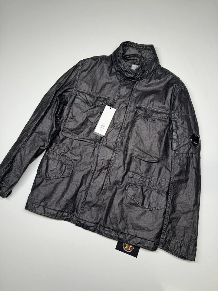CP Company Lino Wax Field Jacket in black. - Image 1