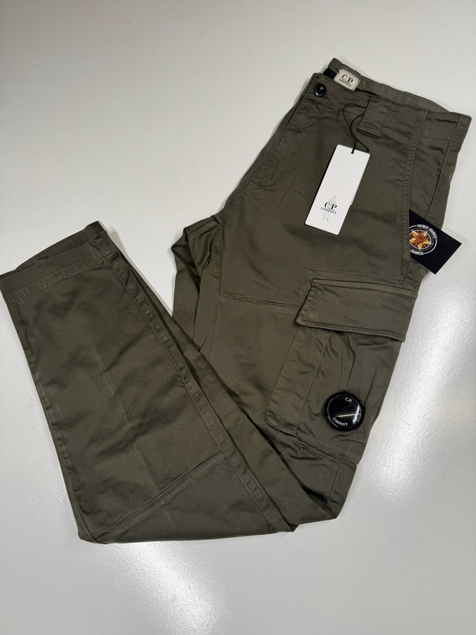 CP Company 056A Satin Stretch Cargo Pants in Green - Image 1