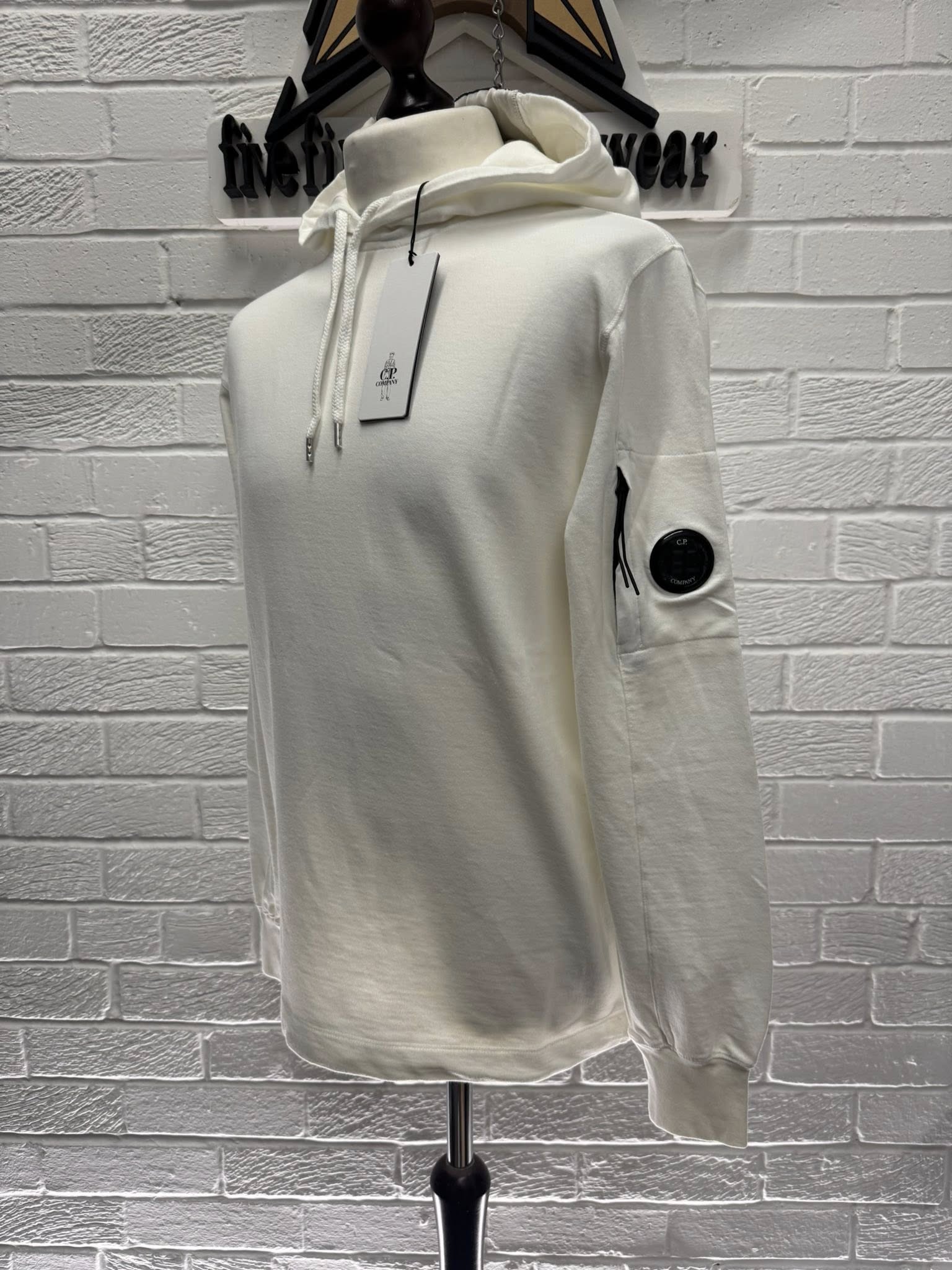 CP Company 033A Light Fleece hooded Sweatshirt in White - Image 1