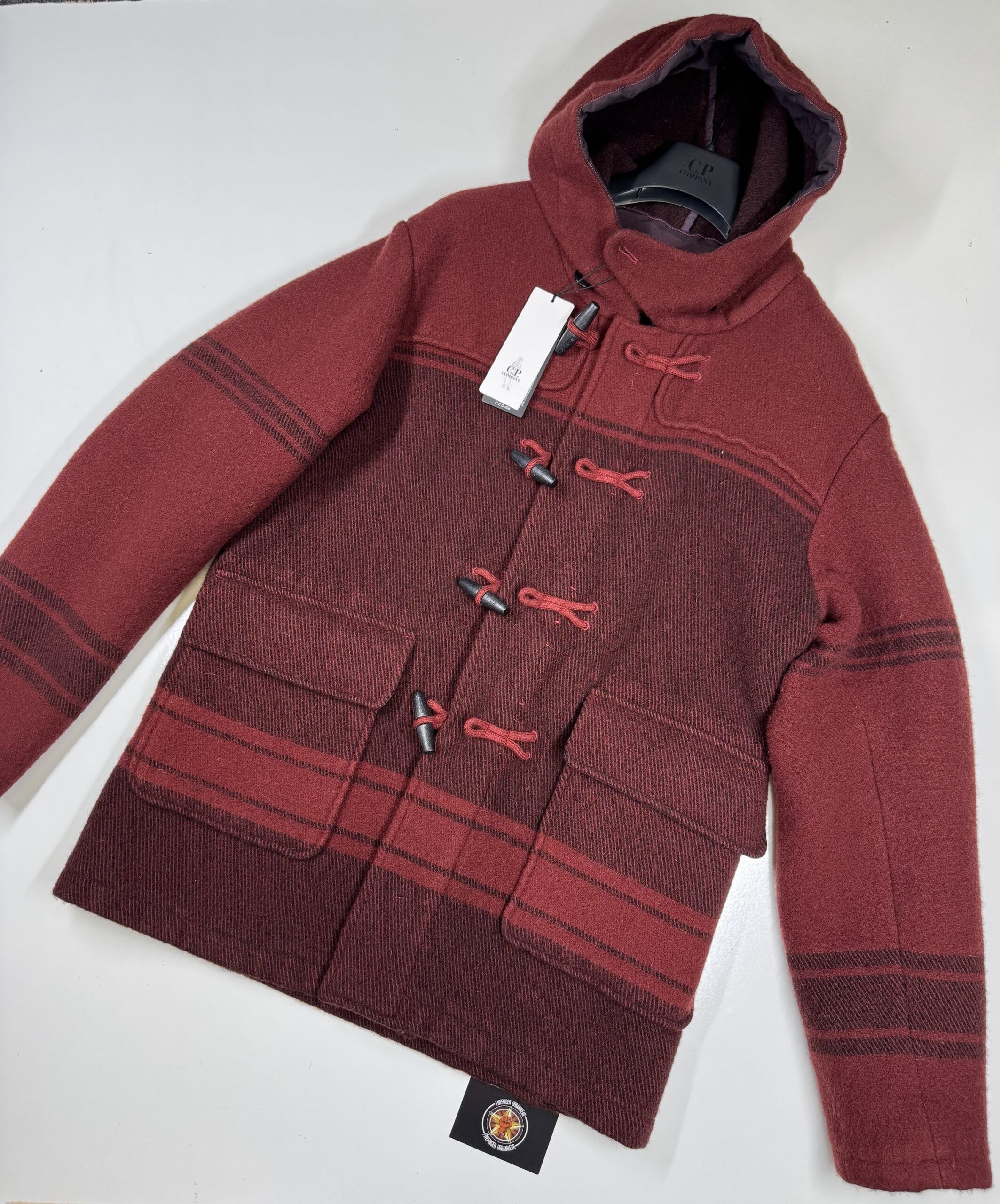 img_8201-2 C.P. Company 189A C.P. Duffel Jacquard Coat in Red - Image 1