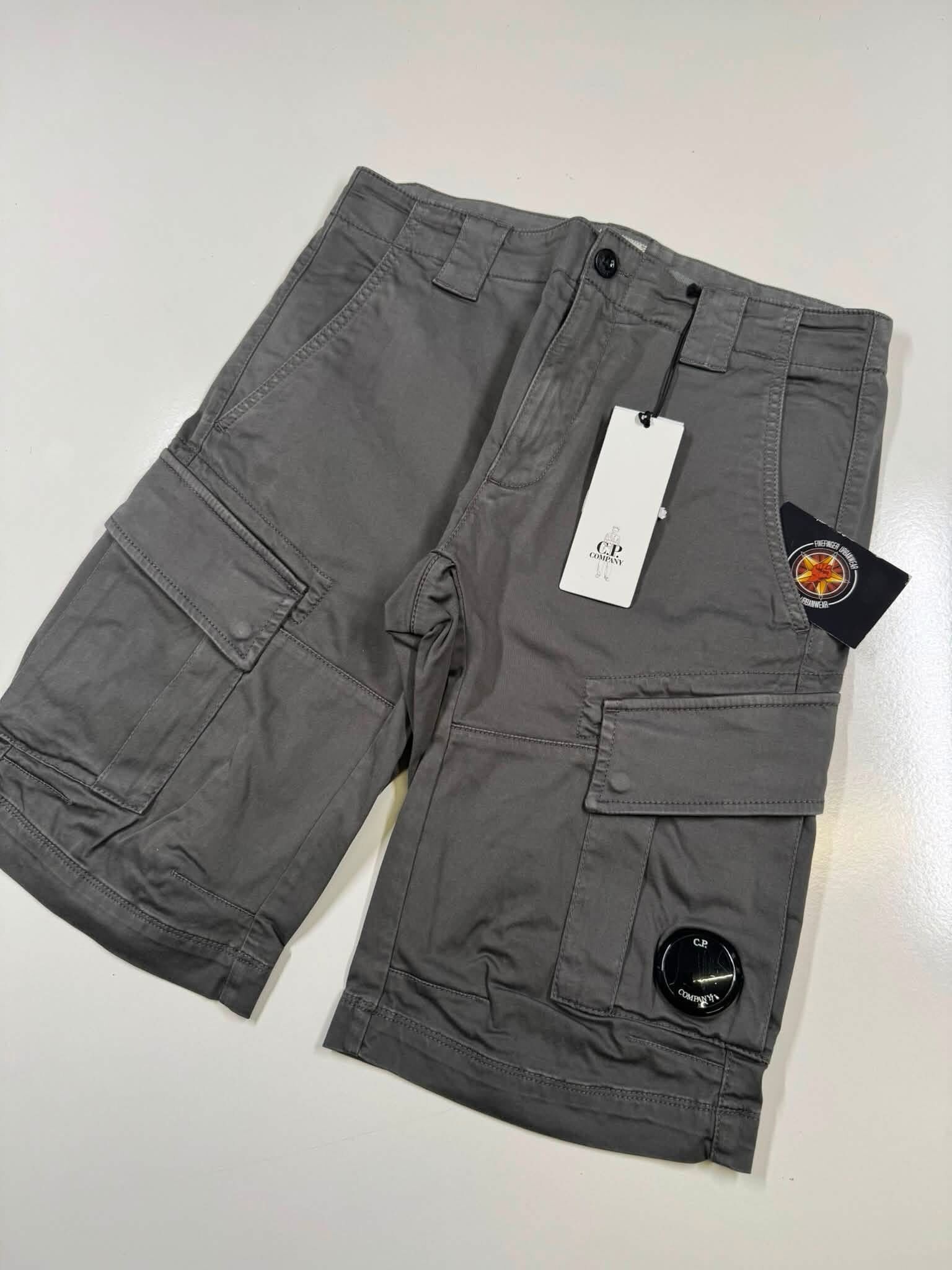 C.P COMPANY 116A SATIN STRETCH CARGO SHORTS IN SMOKED GREY   -  Size 44/ w29” - Image 1