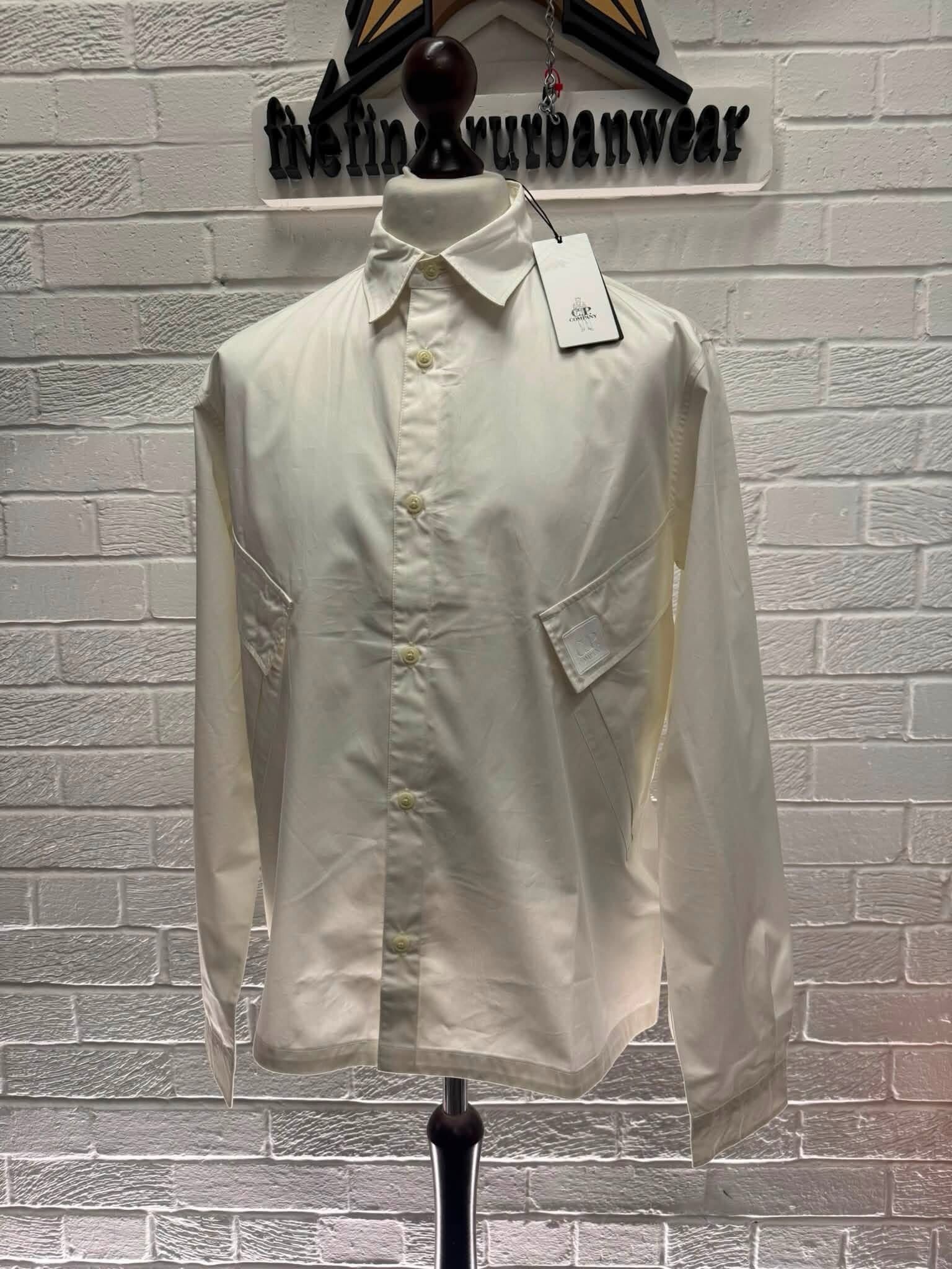C.P. Company 026A Men's Metropolis Gabardine Longsleeve Shirt in white -  Large / P2P  22.5” - Image 1