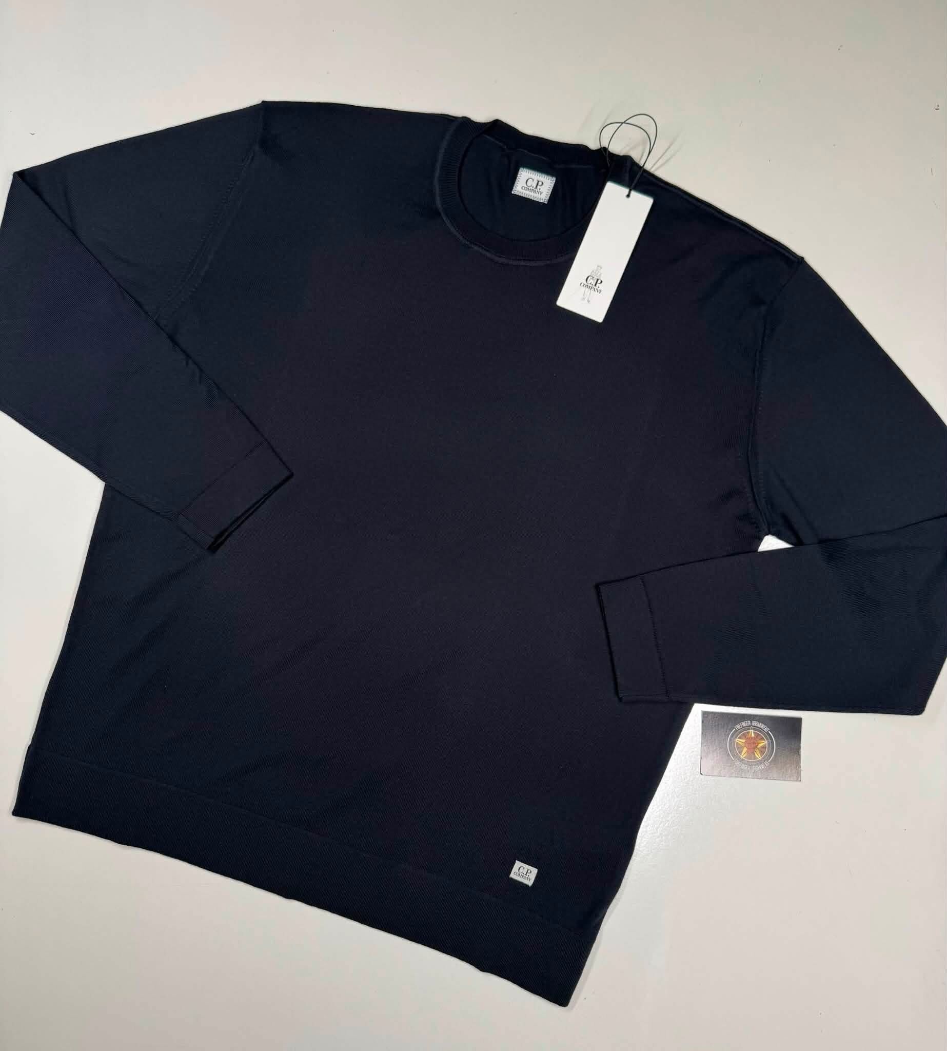 CP company 168A crew knit in sea island cotton.  Colour -Navy / 888 - Image 1