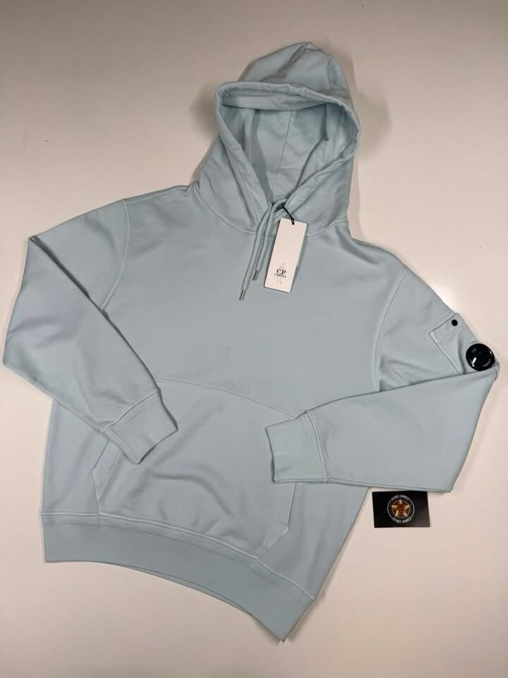 CP Company 099A Cotton Diagonal Fleece Hoodie in Sky Blue    -   XS / p2p 21” - Image 1