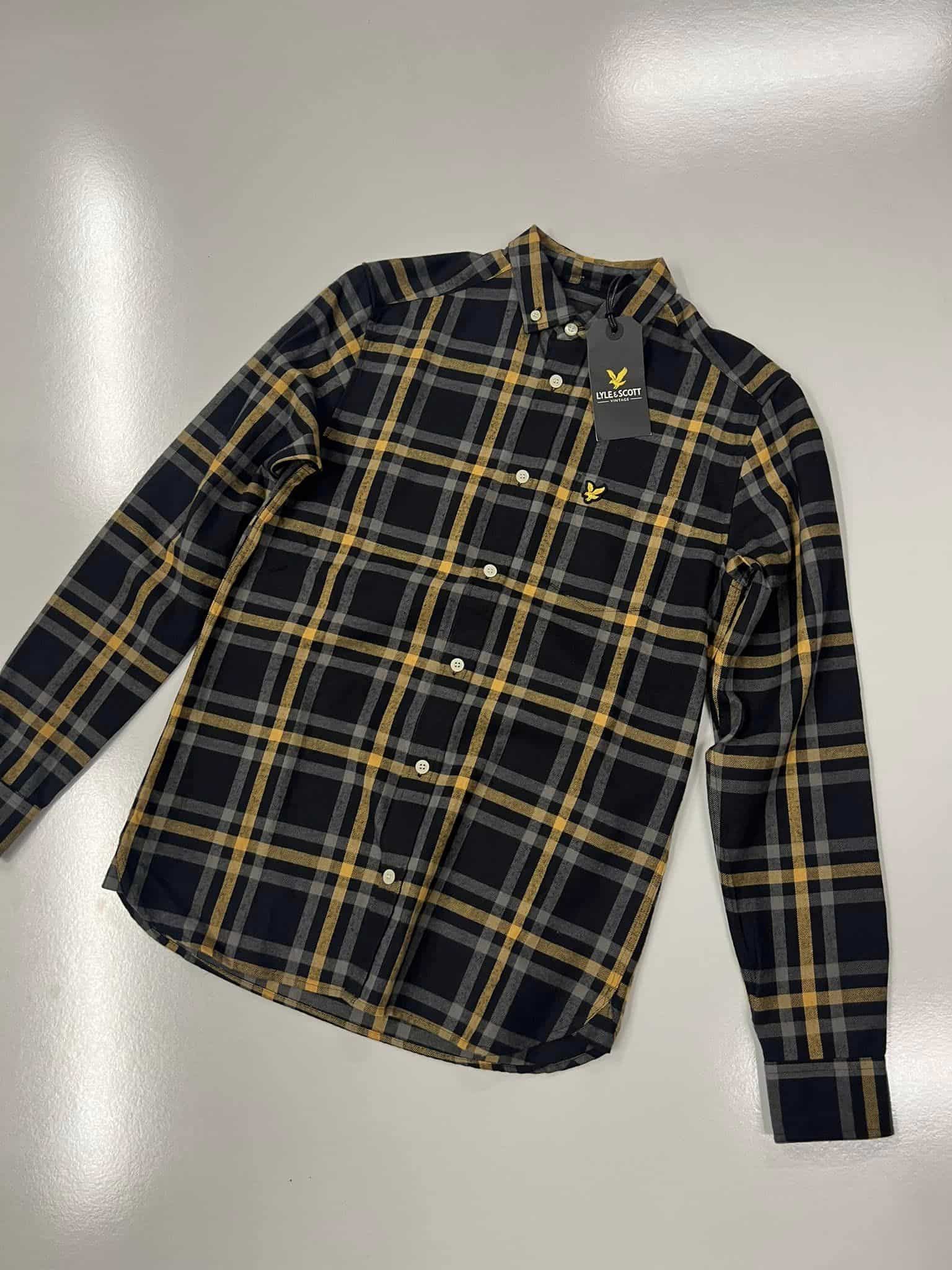 Lyle & Scott Check Flannel Shirt in yellow/black - XS /19” p2p - Image 1