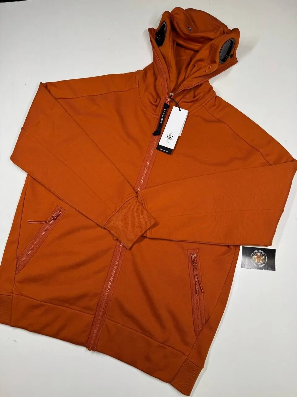 CP Company 062A Diagonal Raised Fleece goggle Hood Open Zipped Sweatshirt  - pumpkin orange - Image 1