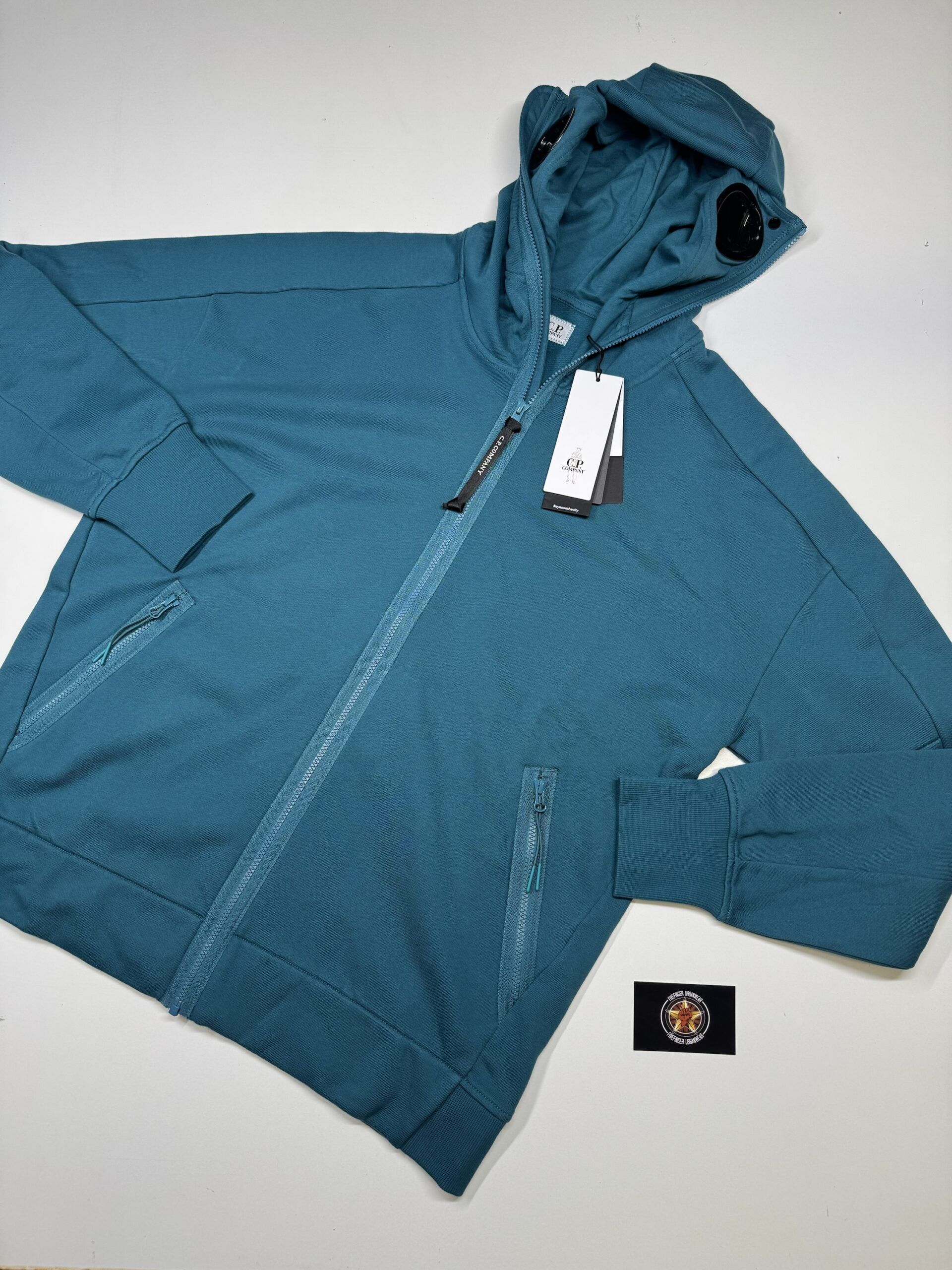 img_8271-2 CP Company 062A Diagonal Raised Fleece goggle Hood Open Zipped Sweatshirt - Petrol Blue - Image 1