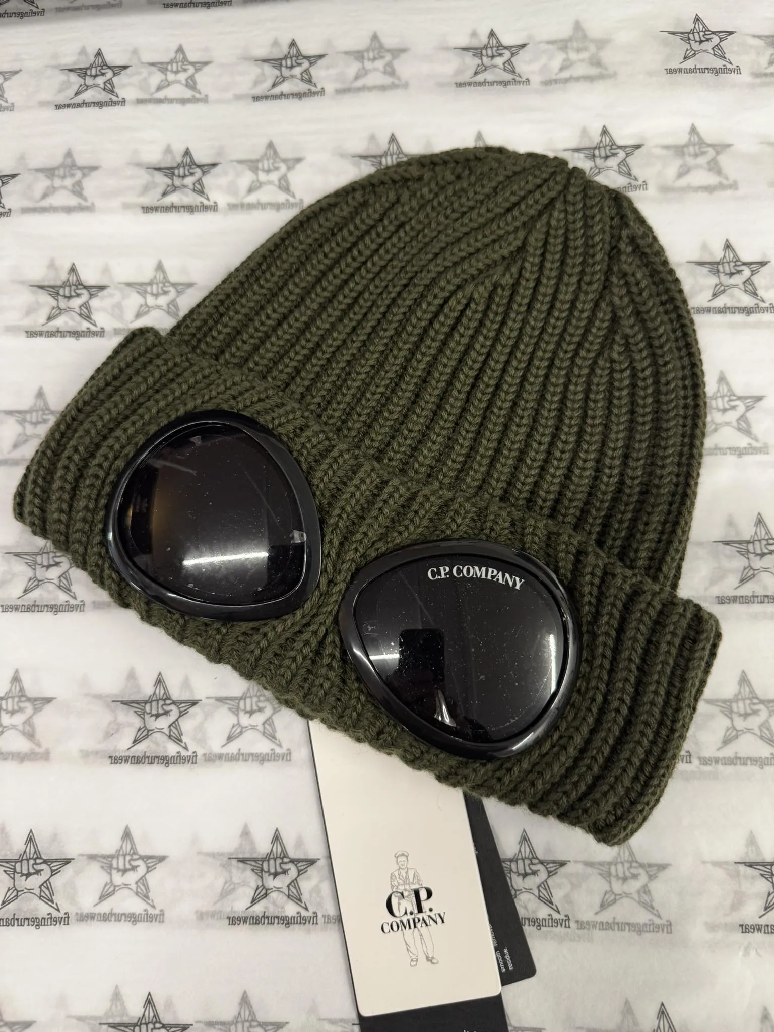 CP Company Chunky Goggle Beanie In  Ivy Green (683) - Image 1