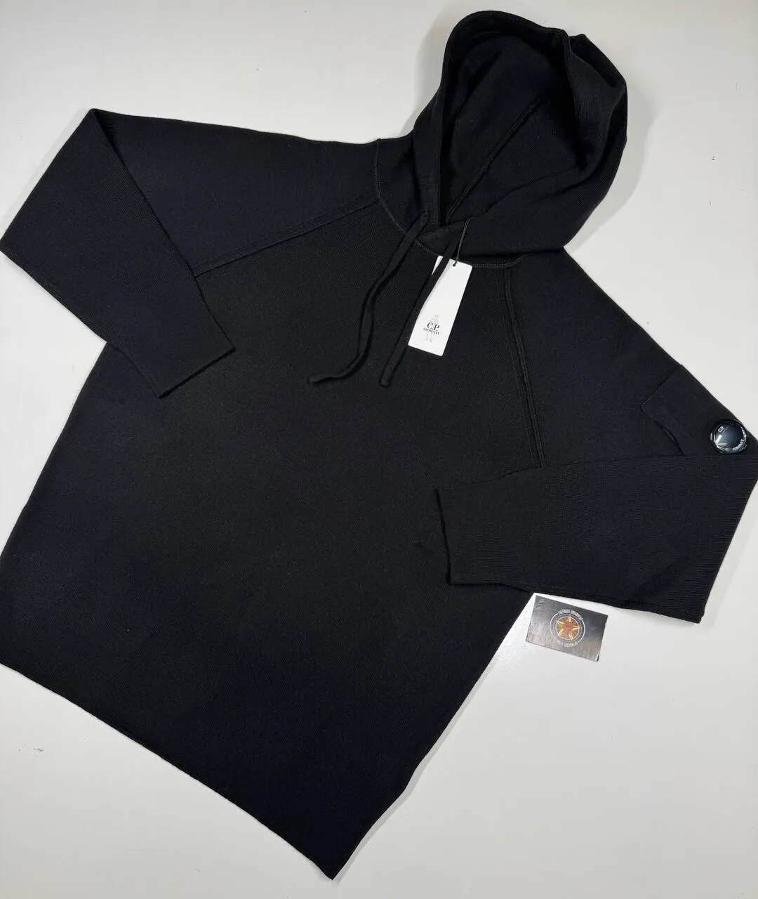 C.P. Company 149A Knitwear Hooded lambswool GRS pull over- Black -XXL / 25” P2P - Image 1