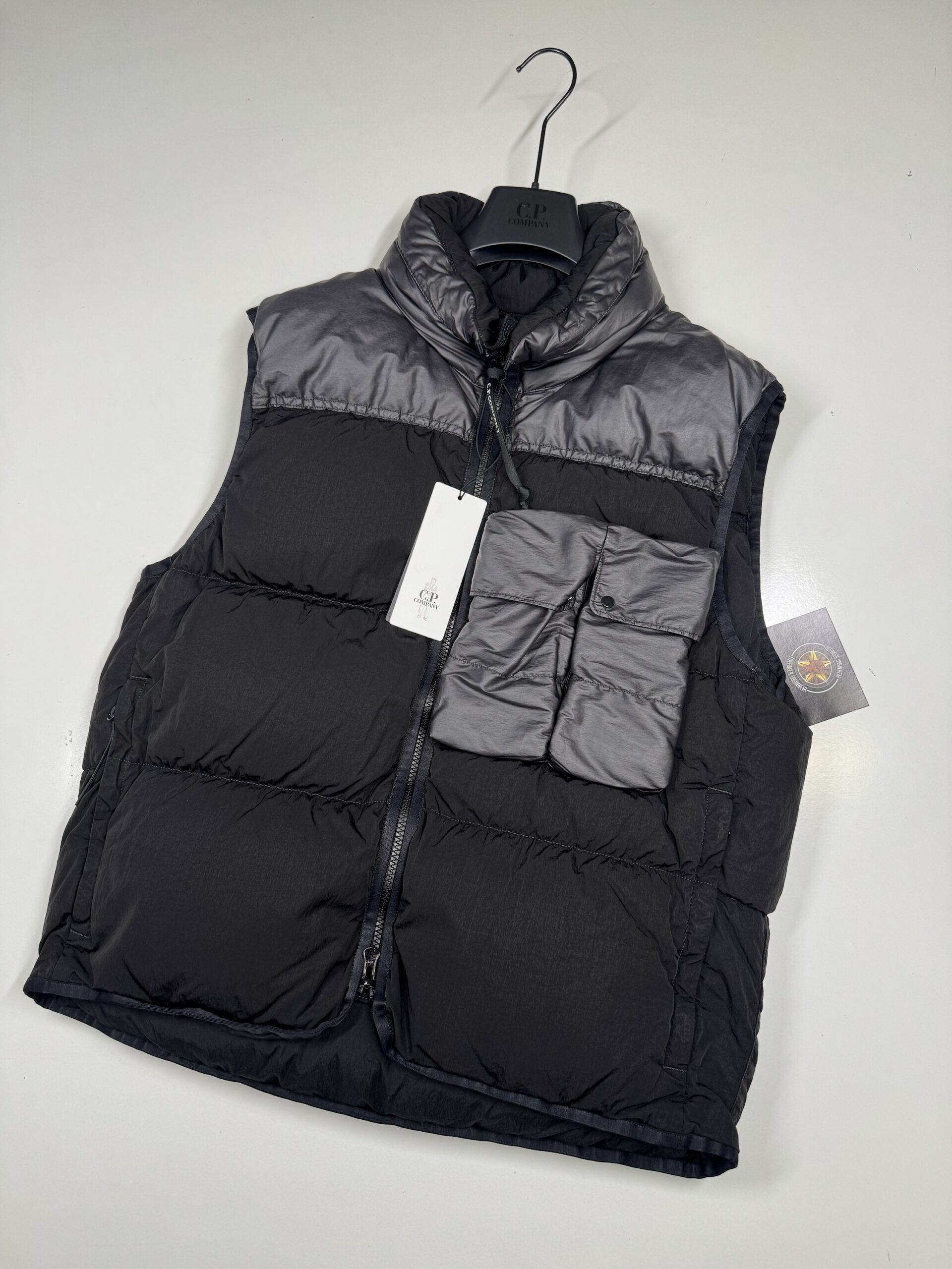 img_7949-3 CP COMPANY ECO CHROME MIXED DOWN GILET VEST IN BLACK -   Medium / p2p 23” outer - Image 1