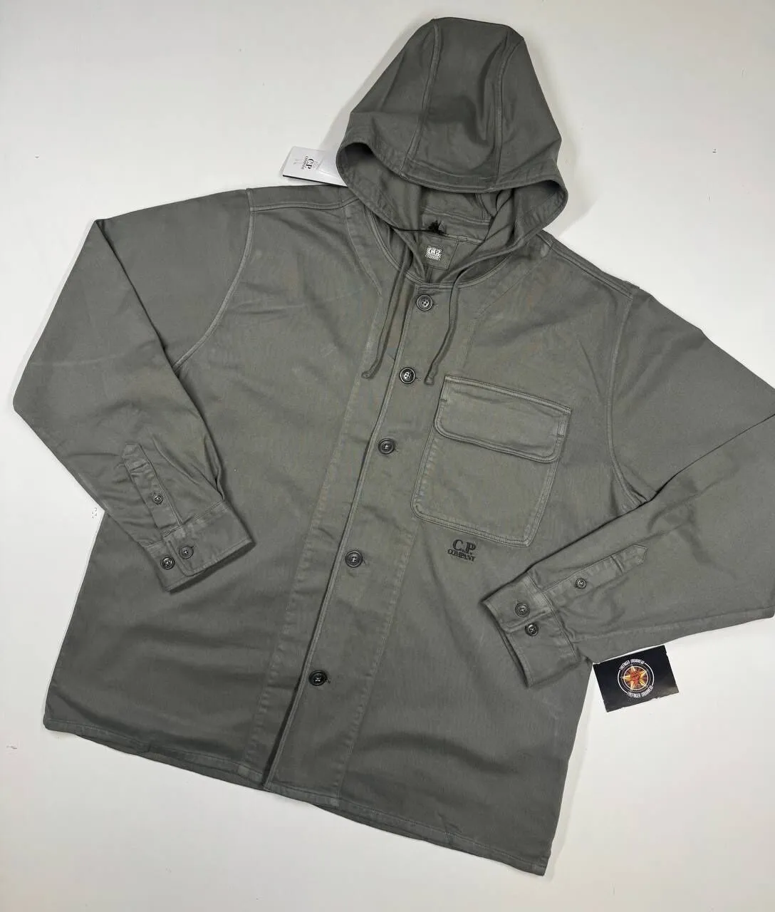 C.P. Company 162A Armored Stretch Satin Hooded Buttoned Overshirt in Grape Leaf  / 674 - Image 1