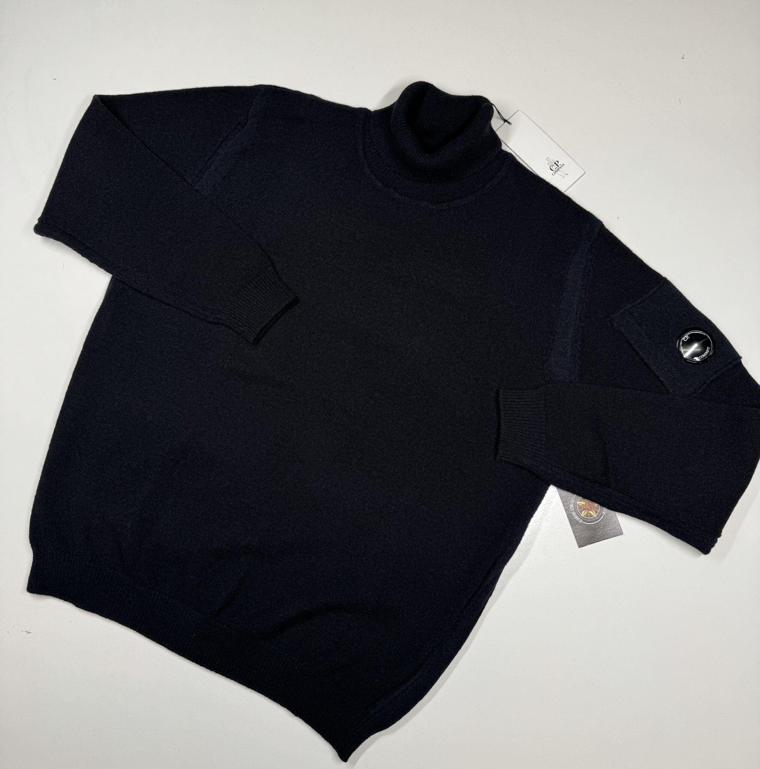 CP Company 257A Fleece Knit Turtle Neck Sweater in Black / 999    -  XXL / 25” P2P - Image 1