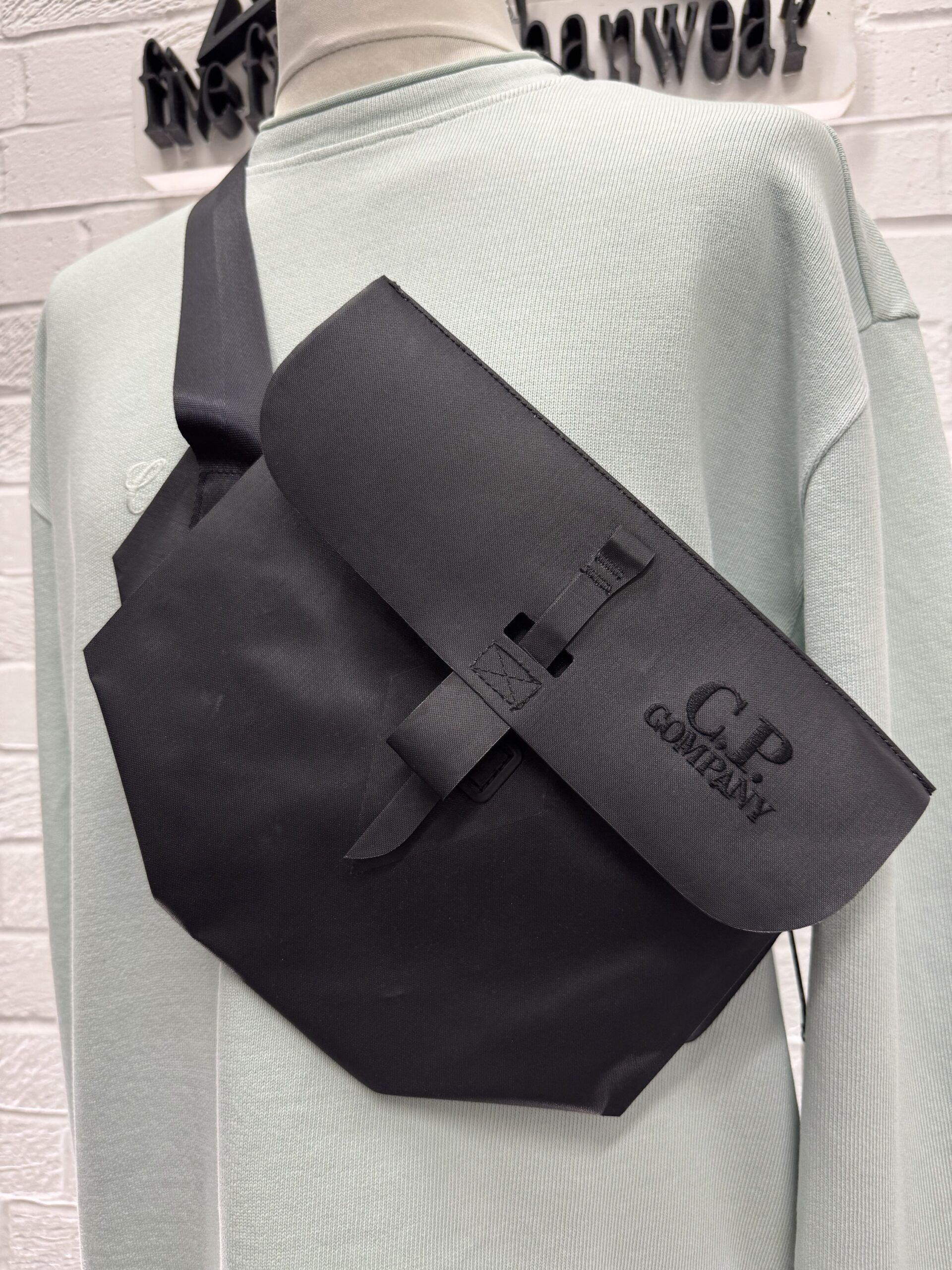 Cp Company 080A satchel type cross bag rubber reps in black    -   9” x 10” - Image 1