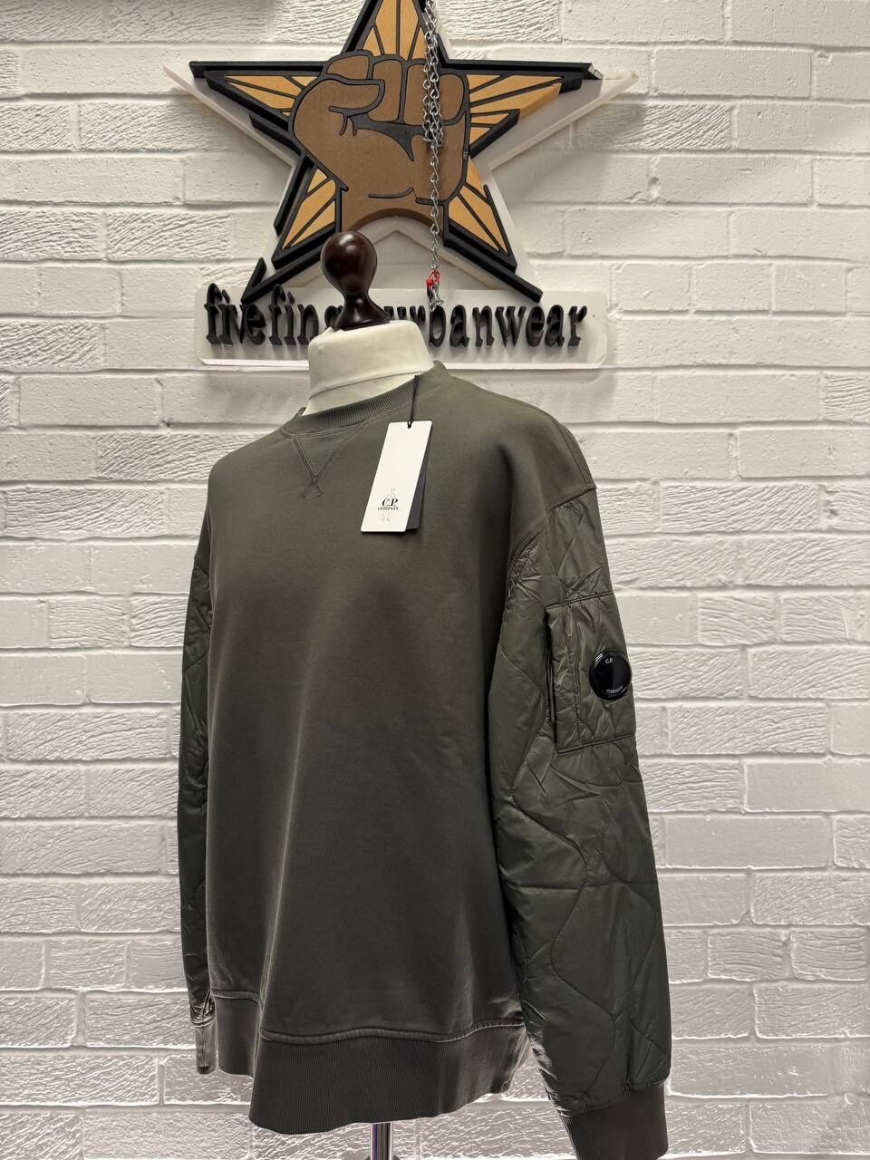 C.P. Company Diagonal Raised Fleece Quilted Crewneck Sweatshirt in Grape Leaf - Large / P2P 25” - Image 1