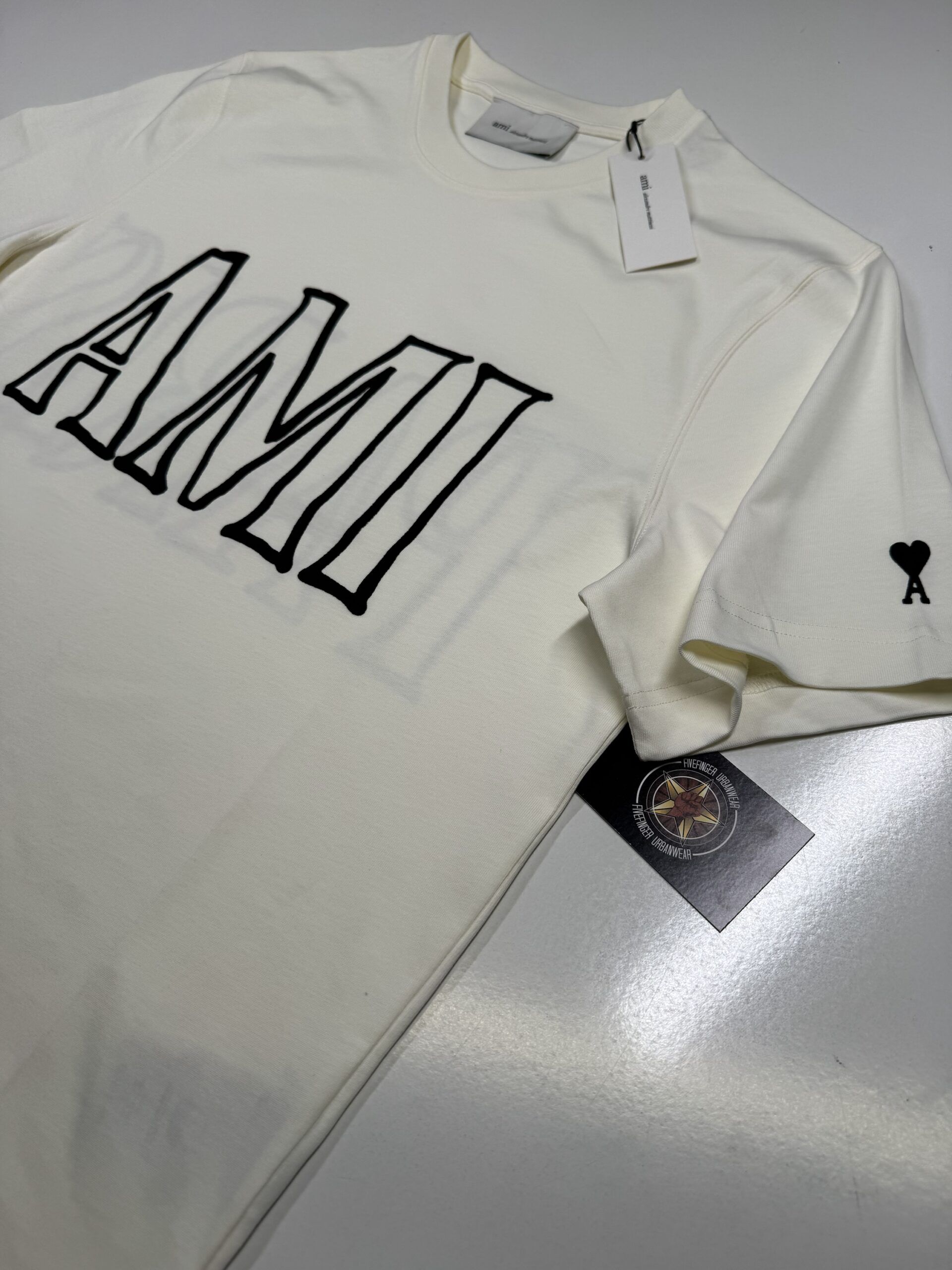 Ami Paris Cream Print Short sleeves t-shirt in thick cotton jersey. - Image 1
