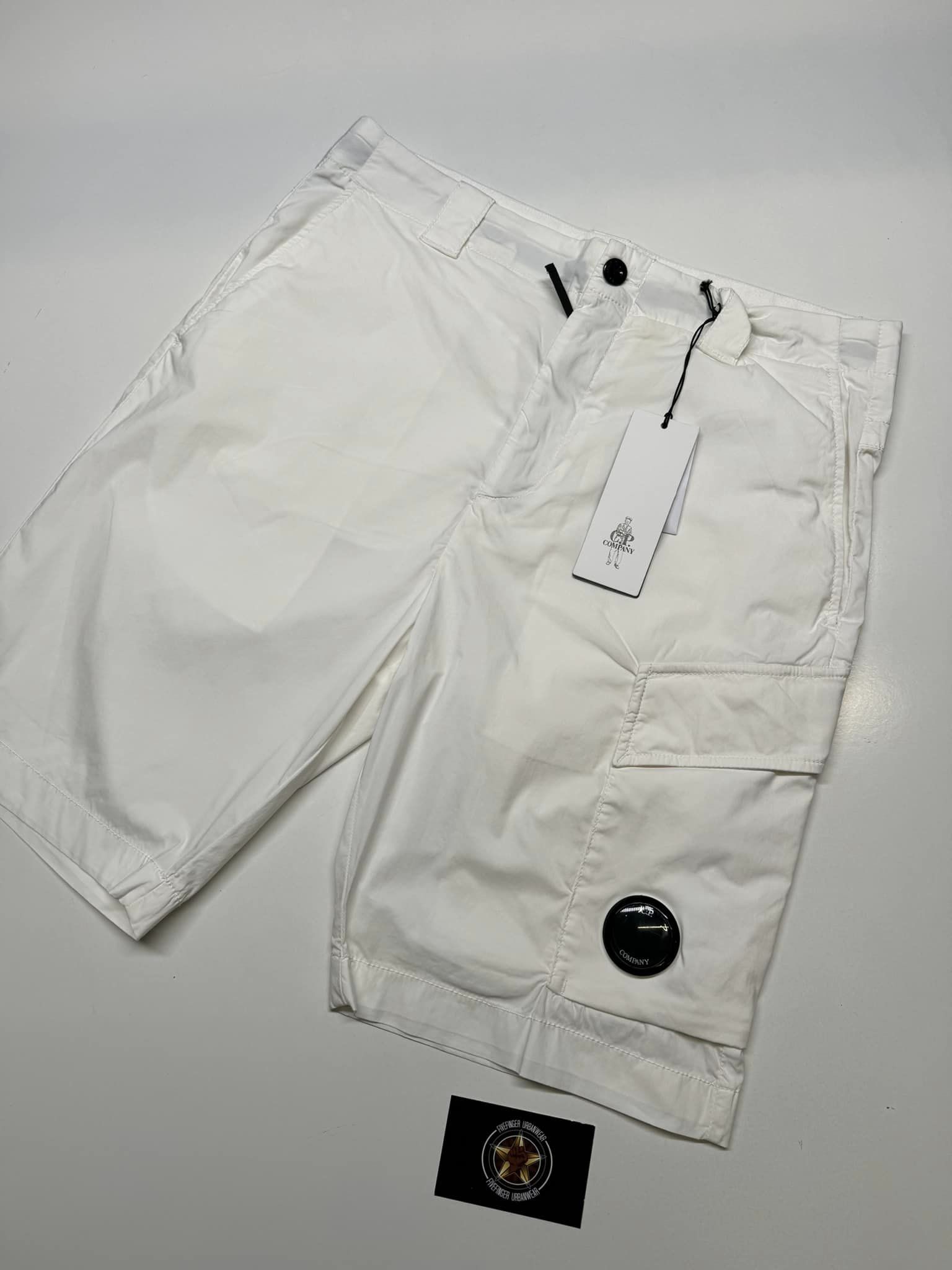 CP Company 250A Bermuda Cargo Shorts in 50 fili stretch - White - Image 1