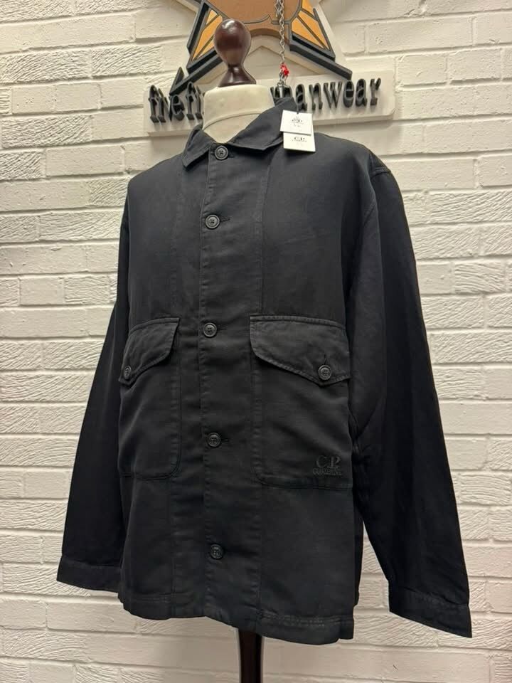 CP Company 242A broken linen/cotton overshirt in Black / 999 - Image 1