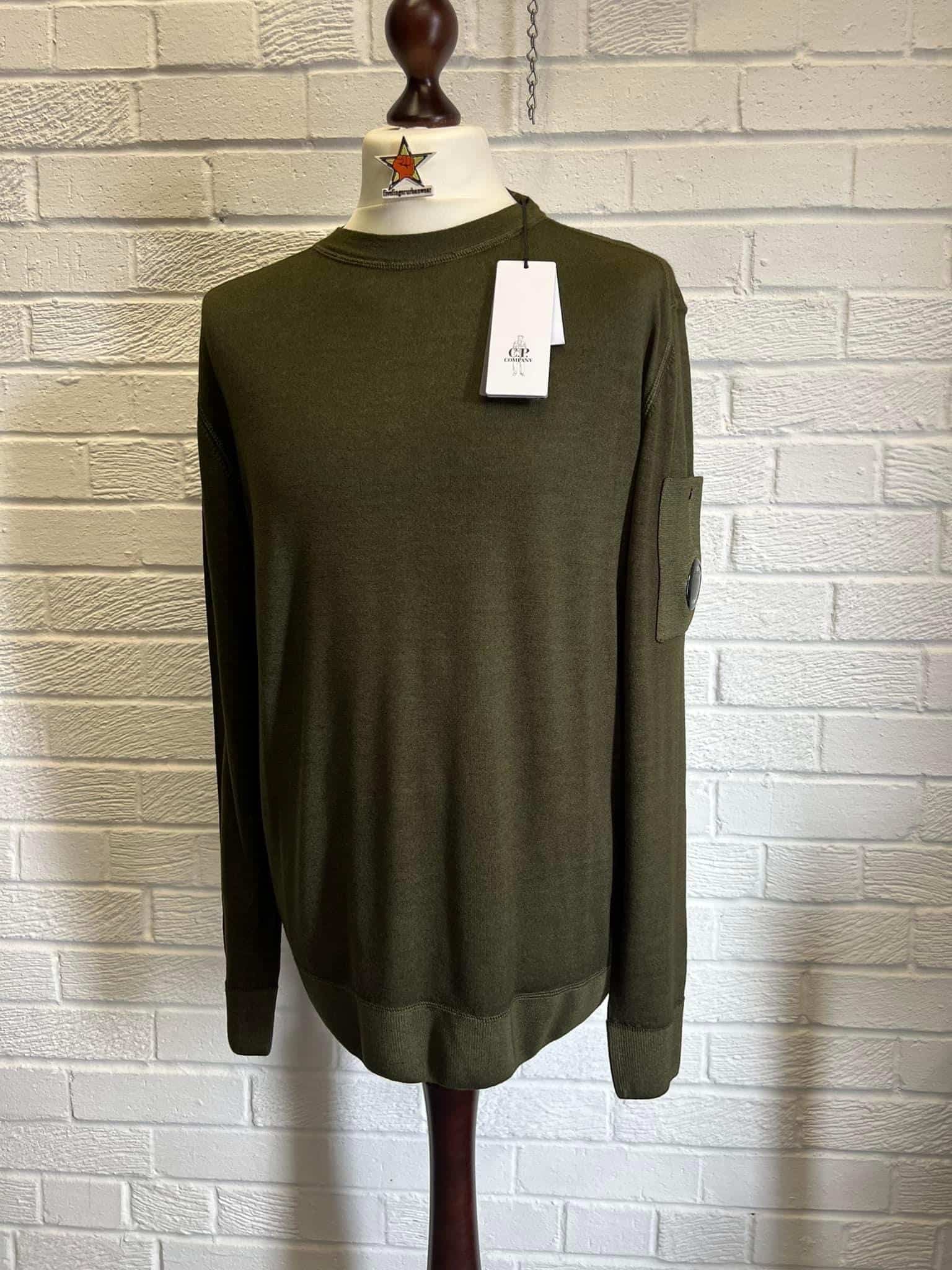 CP Company Merino Wool Plain Jumper in dk green - Image 1