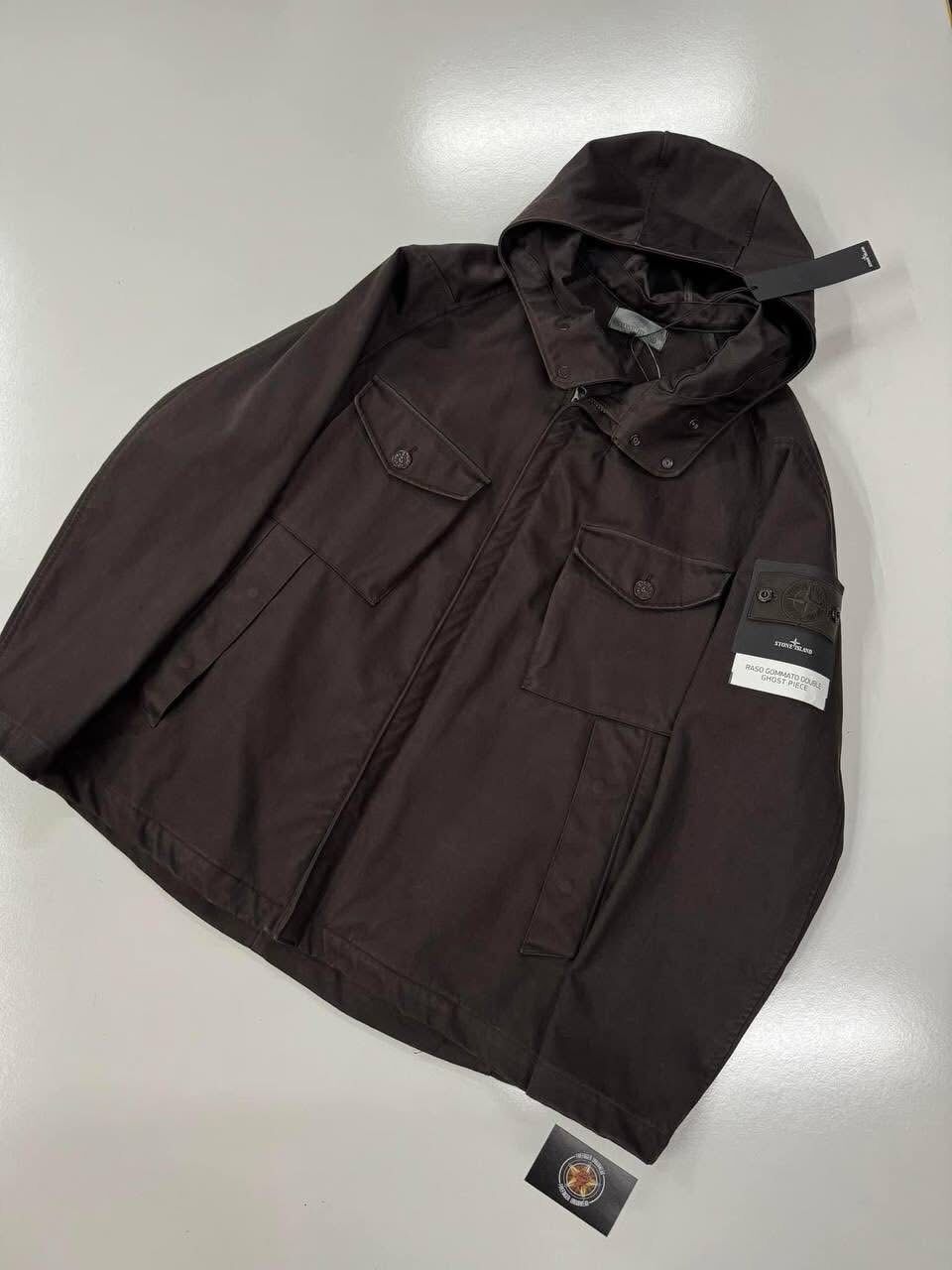 img_6583 STONE ISLAND 441F1 RASO GOMMATO DOUBLE GHOST PIECE HOODED JACKET IN BROWN - XXL / 26.5” p2p - Image 1