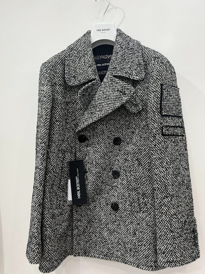 Neil Barrett Black/White Double Breasted Military Pea Coat. Size 46 / small / p2p 21” - Image 3