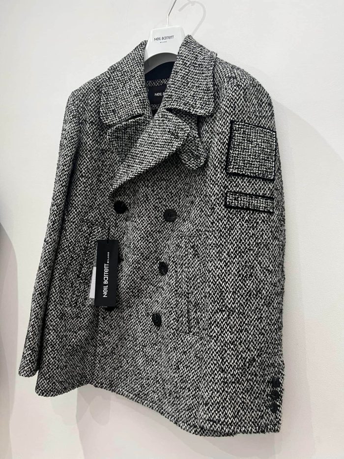 Neil Barrett Black/White Double Breasted Military Pea Coat. Size 46 / small / p2p 21” - Image 5