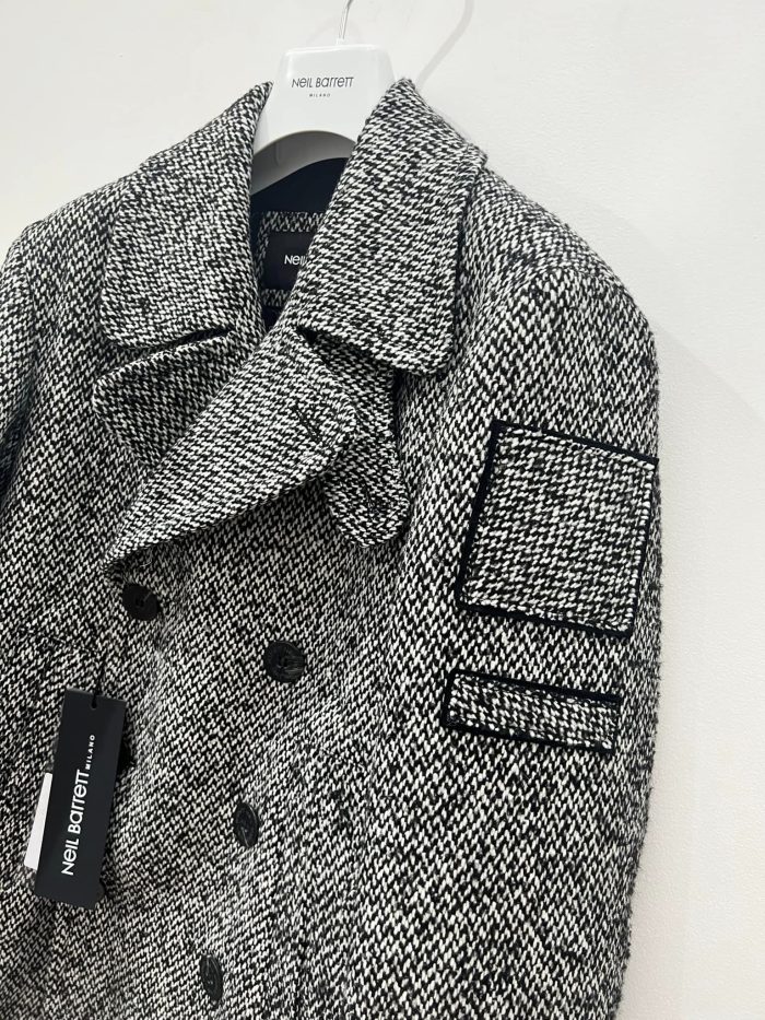 Neil Barrett Black/White Double Breasted Military Pea Coat. Size 46 / small / p2p 21” - Image 6