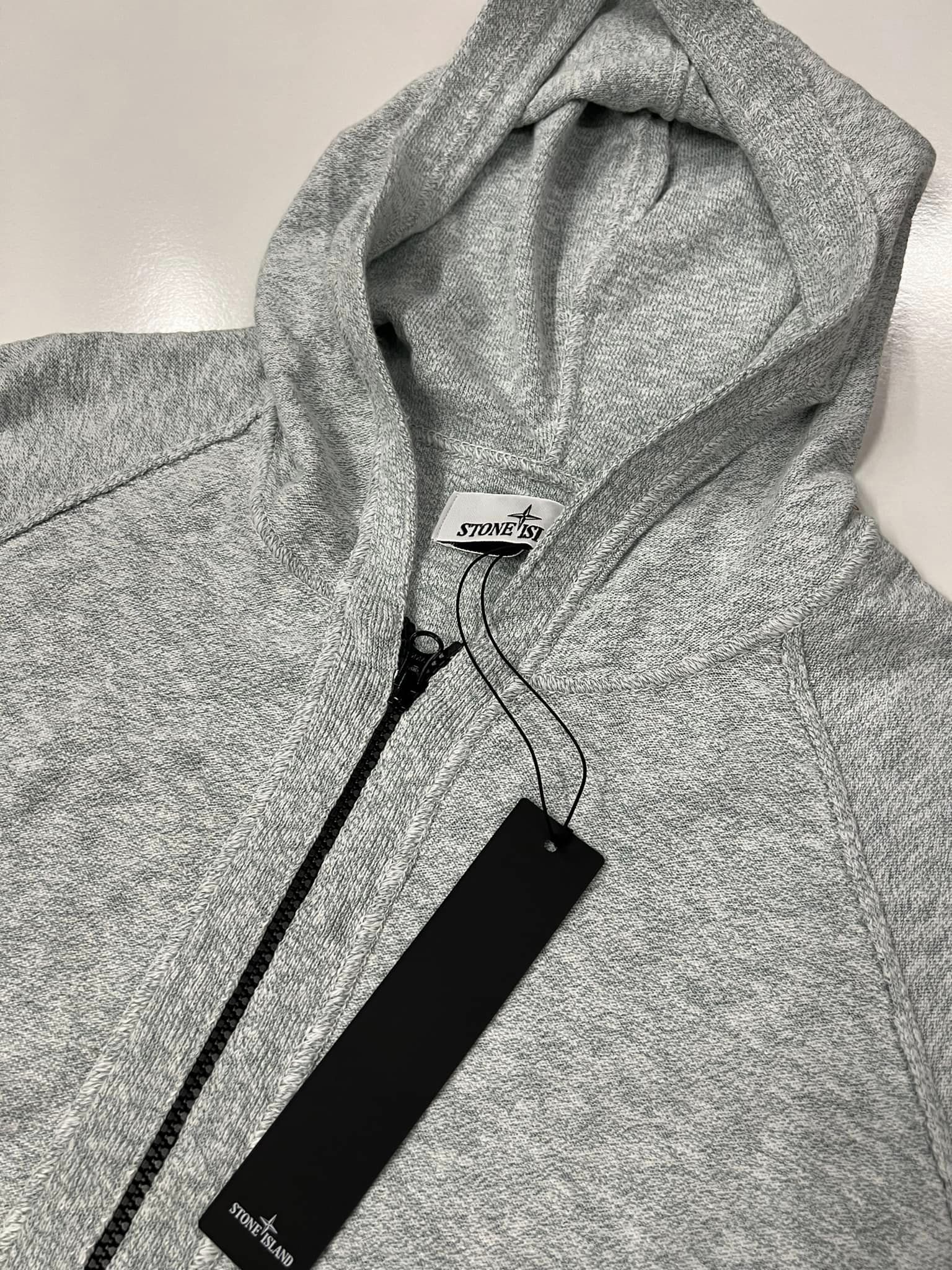 STONE ISLAND 503B0 Hooded cardigan knit in reverse stocking stitch 