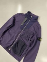 STONE ISLAND 65933 Full-zip sweatshirt in cotton fleece with Stone Island organic-feel Naslan nylon and ripstop nylon details/  Large. / p2p 23.5” - Image 3