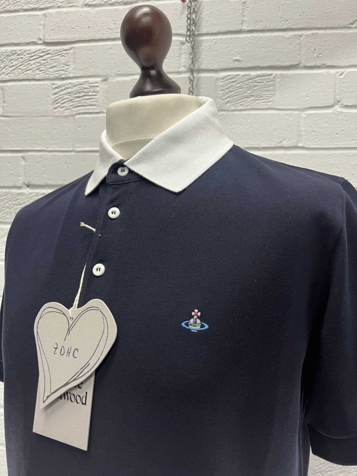Vivienne Westwood short sleeved classic slim polo shirt in Navy - Image 2