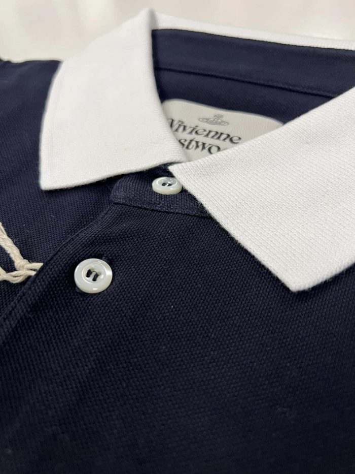 Vivienne Westwood short sleeved classic slim polo shirt in Navy - Image 3