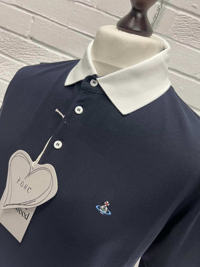 Vivienne Westwood short sleeved classic slim polo shirt in Navy - Image 5