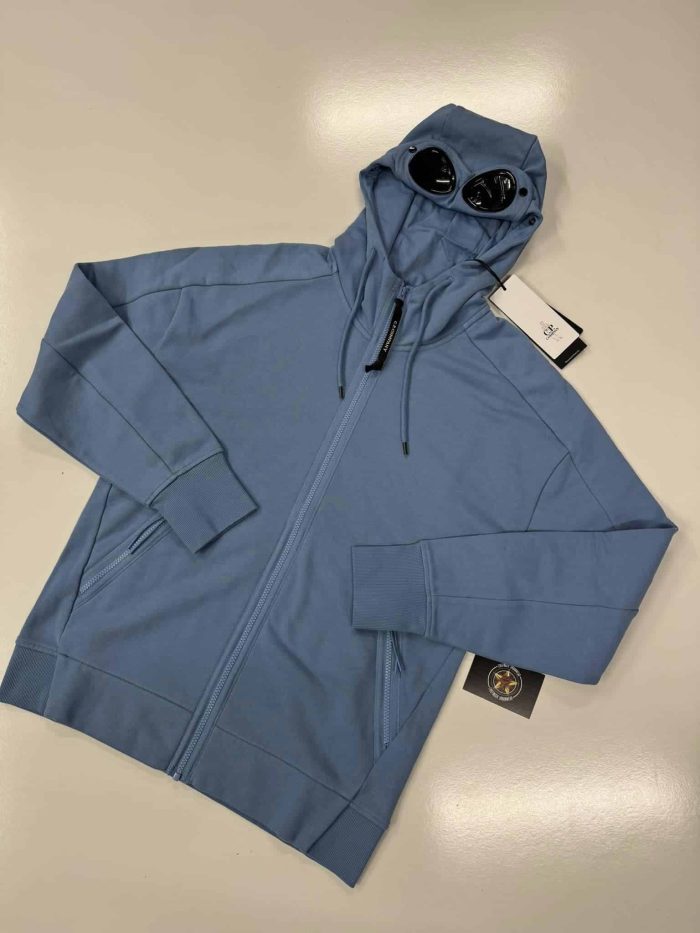 CP Company Diagonal Raised Fleece Goggle Hoodie in Riviera Blue - Image 1