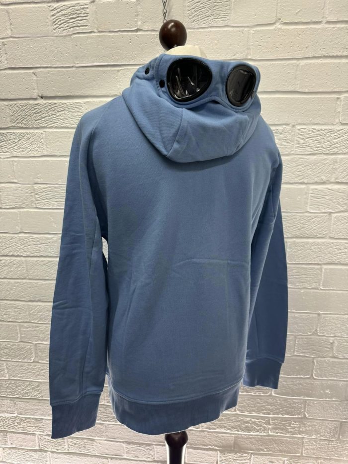 CP Company Diagonal Raised Fleece Goggle Hoodie in Riviera Blue - Image 3