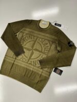 Stone Island 570A8 Pure Wool Fast Dye + HAND MADE AIRBRUSH + LASER PRINT: REVERSIBLE PULLOVER IN GREEN